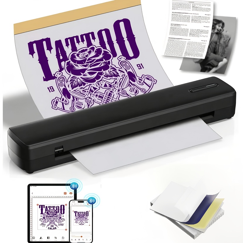 TEMU A4 2-in-1 Wireless Thermal Printer For Tattoo Transfer & Document Printing, High Definition Portable Printer Ideal For , Studios, Travel, Home