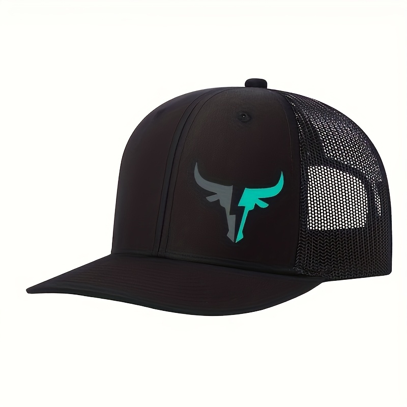 E-shop Verstellbare Größe, Outdoor Sport Kappe mit Bullenkopf-Print, Atmungsaktive Mesh Trucker Cap für Herren und Damen - Polyester, mit