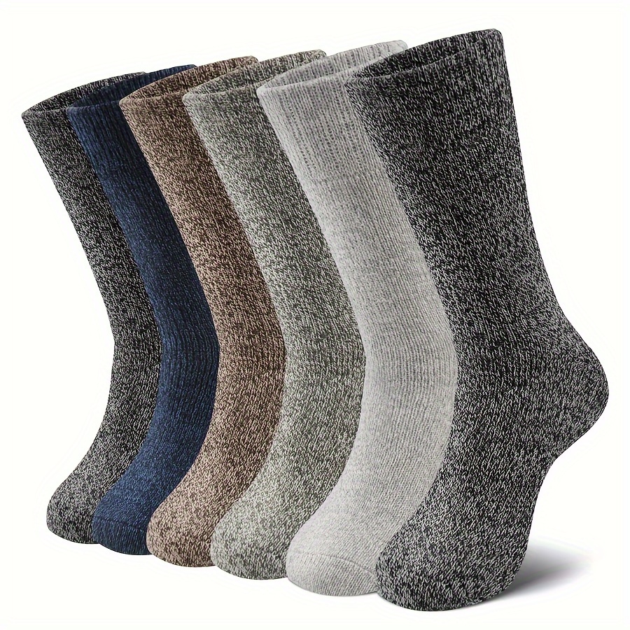 

6 Pairs Of Men's Trendy Warm Thermal Crew Socks, Thickened Cotton Comfy Casual Unisex Socks For Men's Outdoor Wearing Winter Wearing