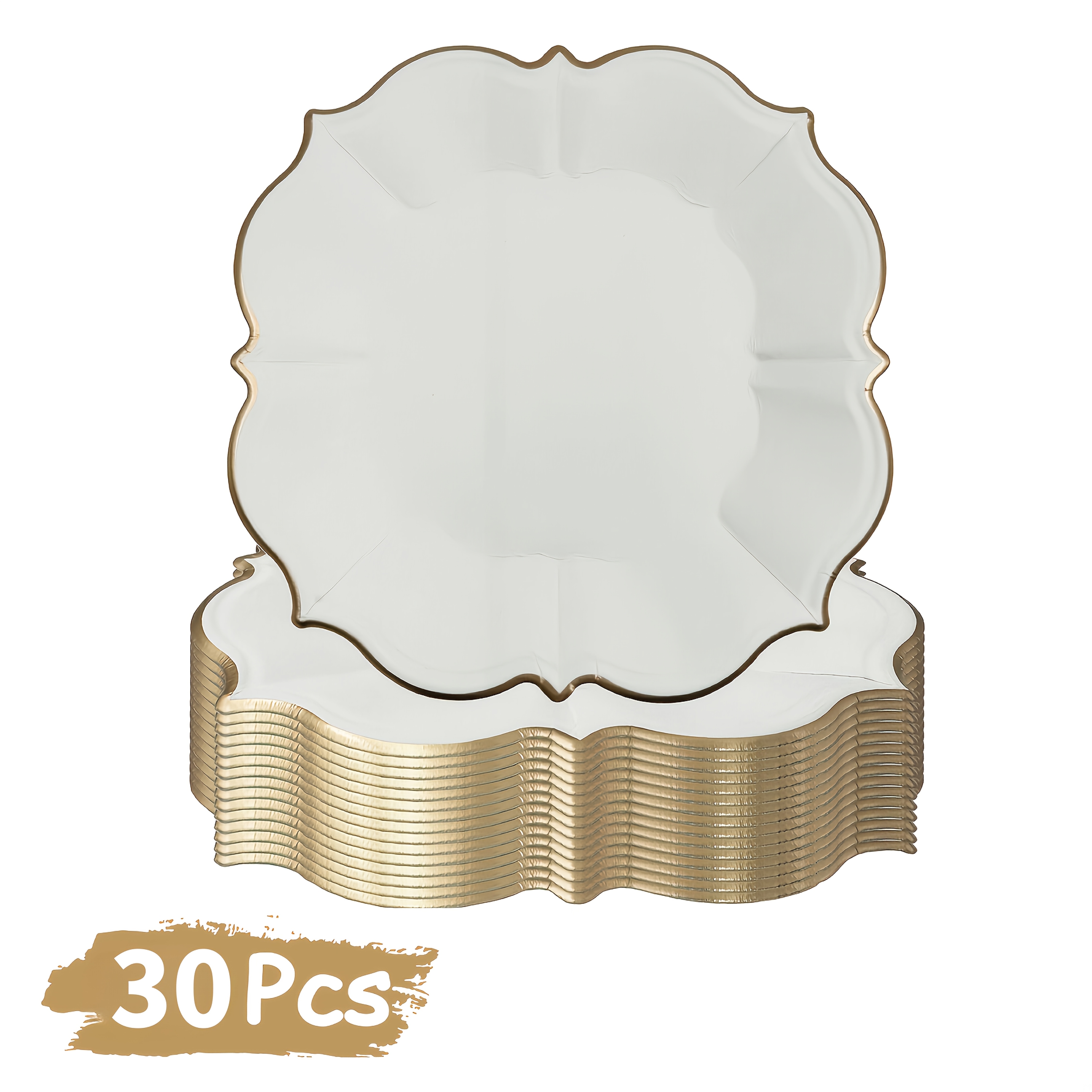 10pcs/30pcs/50pcs-pack White Paper Party Plates With Scalloped Edging (9 Inches) For Halloween,christmas Event & Party Supplies Halloween&christmas For Christmas,newyear,valentine,party Events