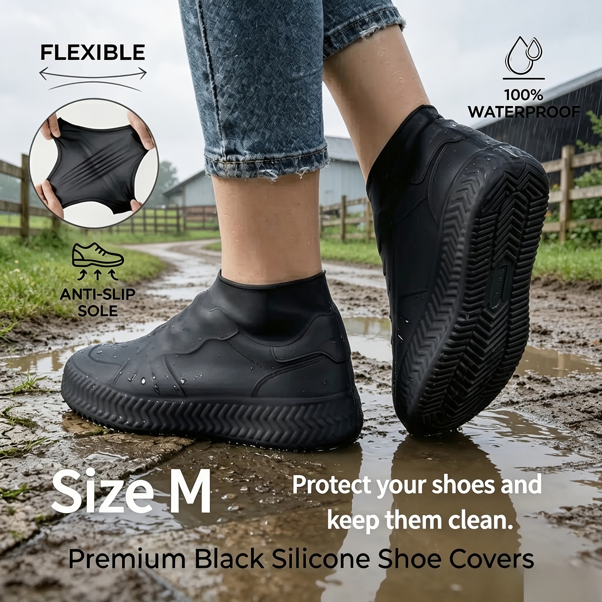 Waterproof Heavy Duty Shoe Covers, Non Slip All Weather Reusable Boot and Shoe Protectors for Outdoor Camping Gardening Construction