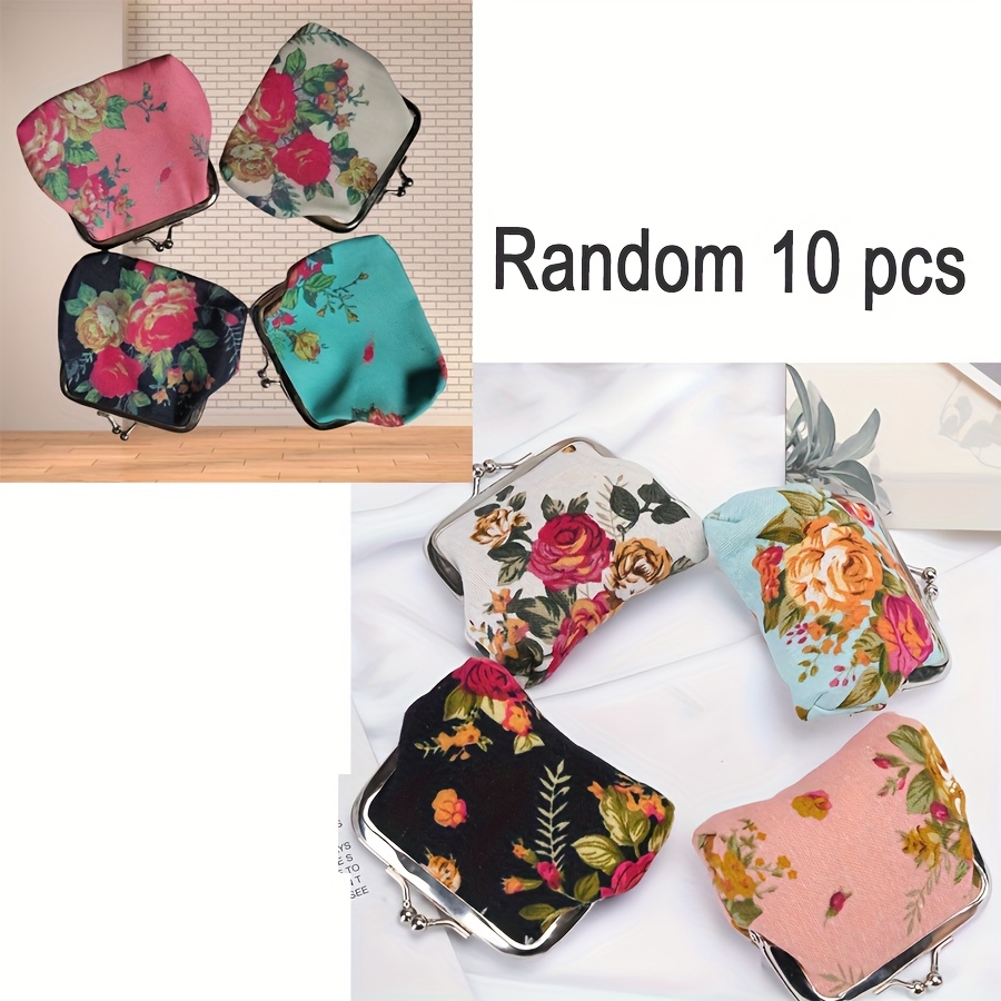 Image of 10pcs Small Wallet With Lock , Floral Small Makeup Bag, Suitable For Daily Use, Festivals, Party Gifts, Nurses' Day, Mother's Day, Graduation Gifts. Random Color