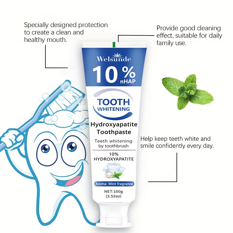 3pcs Hydroxyapatite toothpaste - Hydroxyapatite toothpaste, 10% hydroxyapatite tooth, peppermint essential oil deep cleaning paste, fresh breath strengthen dental care, basic cleaning, suitable for everyone