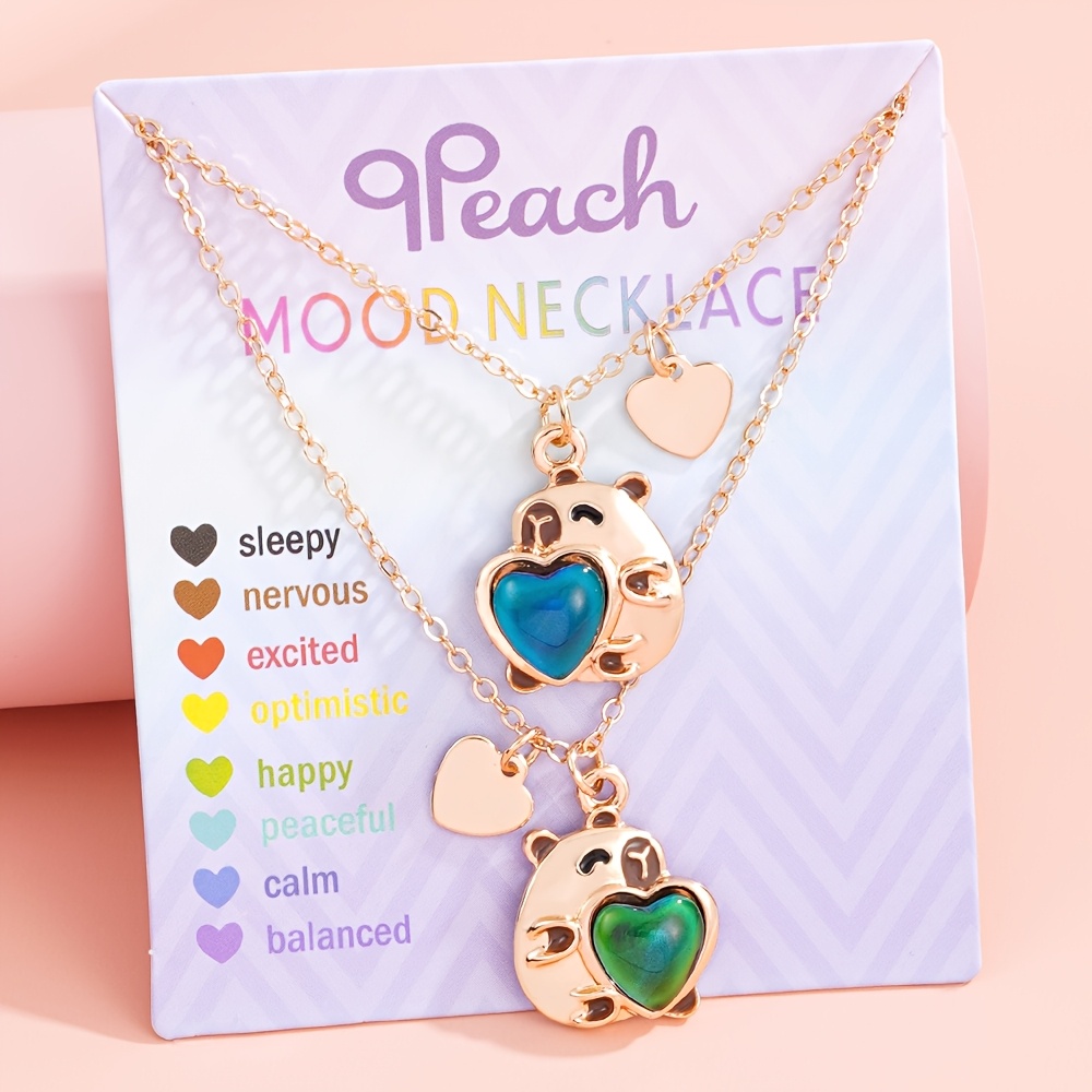 Image of 2pcs 2pcs Color-changing Capybara Necklaces Suitable For Girls With Temperature-sensitive Pendants, Adjustable Clasp Chains, Rabbit Balloon Heart Flower Charms, Birthday Party Accessories Gift For