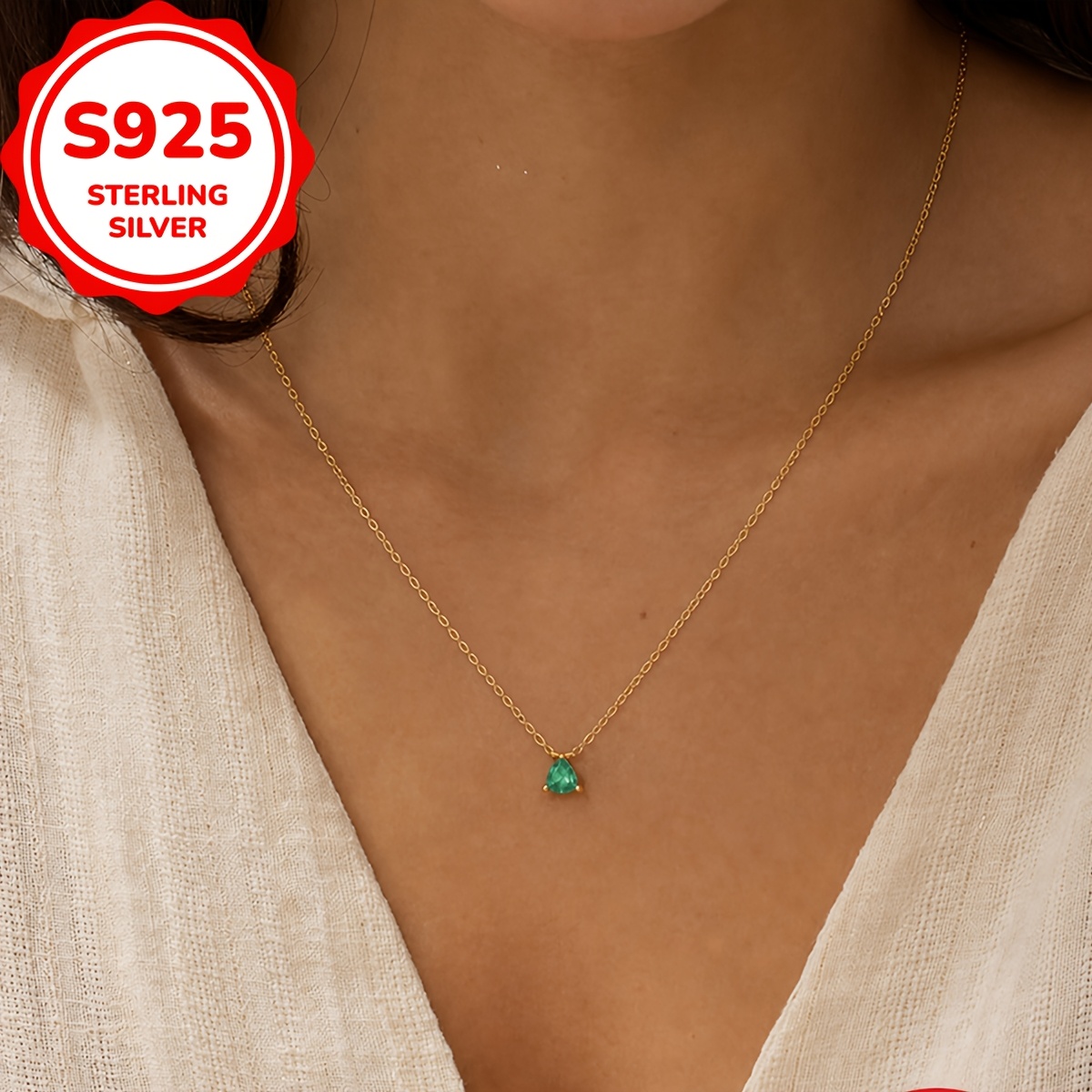 Women's S925 Sterling Silver Teardrop Pendant Necklace