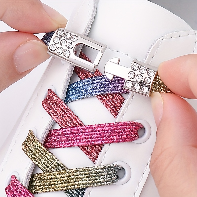 

1 Pair No-tie Shoe Laces With Diamond , Lightweight Rivet Laces, Solid Sneaker Laces, Hand Washable, Woven , Sports Style