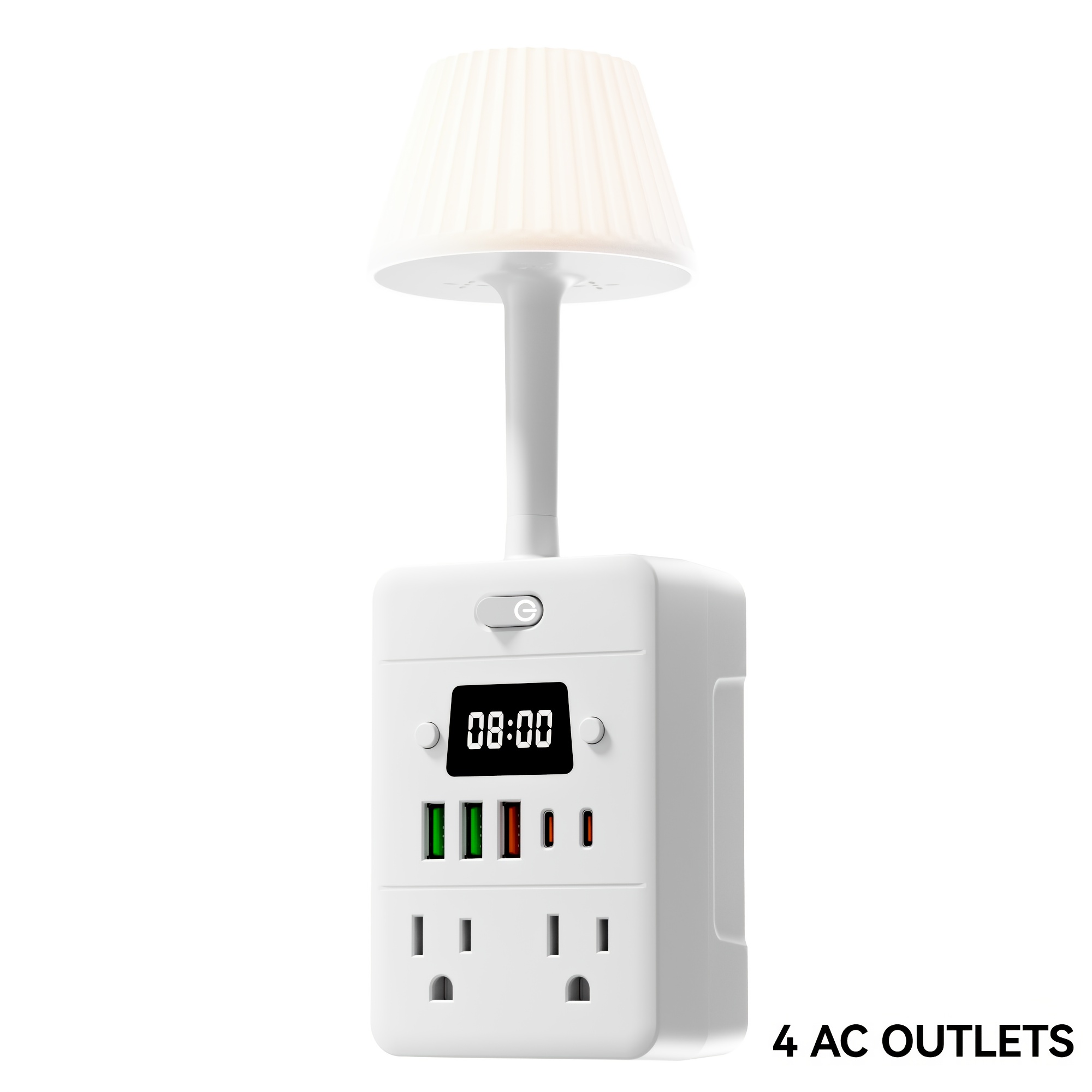 TEMU 11-in-1 Power Socket With Protection, With 4 Ac Outlets, 3 Usb Ports And 2 Type-c Ports, Independent Control Switches, Built-in Desk Lamp And