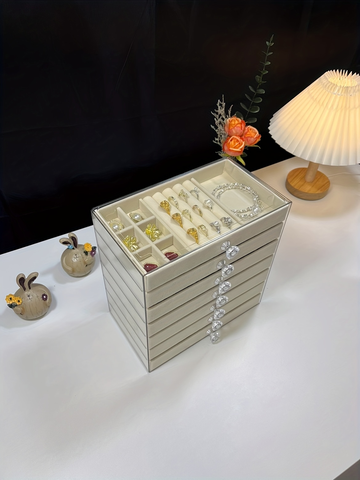 7 tier   large capacity velvet jewelry box luxurious stackable organizer with drawers for earrings rings necklaces bracelets and pendants   desktop display multi purpose use ideal for christmas halloween easter hanukkah and   holiday gifts jewelry organizer storage jewelry boxes Product details 3