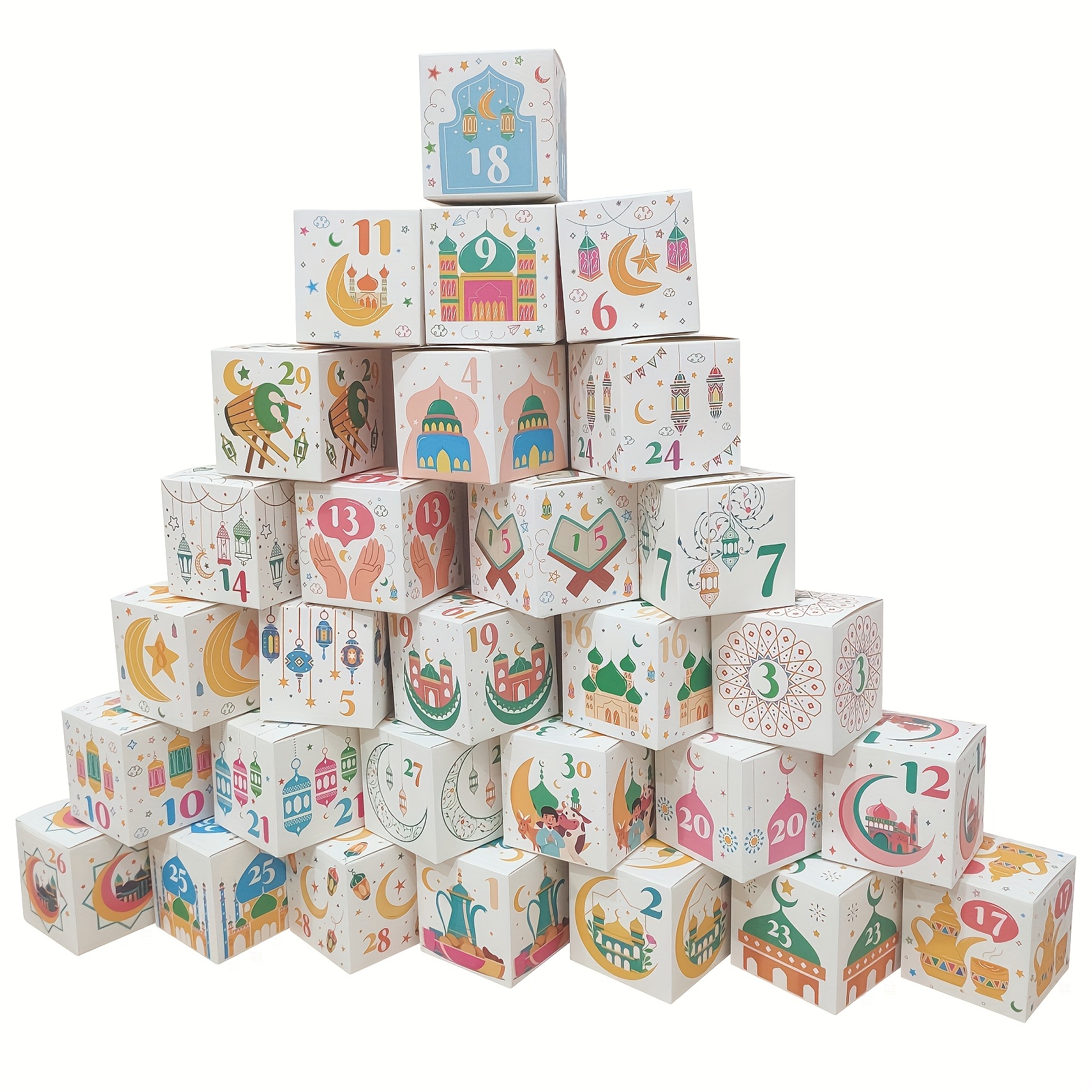 

30-day Ramadan Countdown Calendar - Geometric Paper Candy Boxes, Reusable Eid Gift Boxes, Eid Al Party Supplies