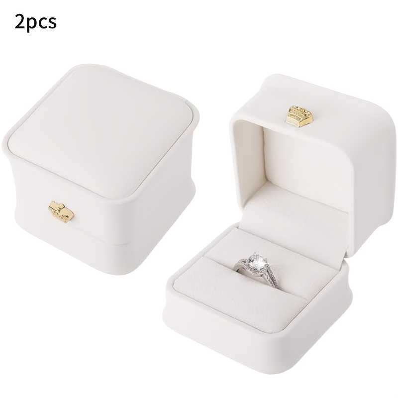 2pcs Premium Pu Ring Box With Crown, Jewelry And Stud Storage Case, Suitable For Proposals, Weddings, Birthdays, And Anniversaries