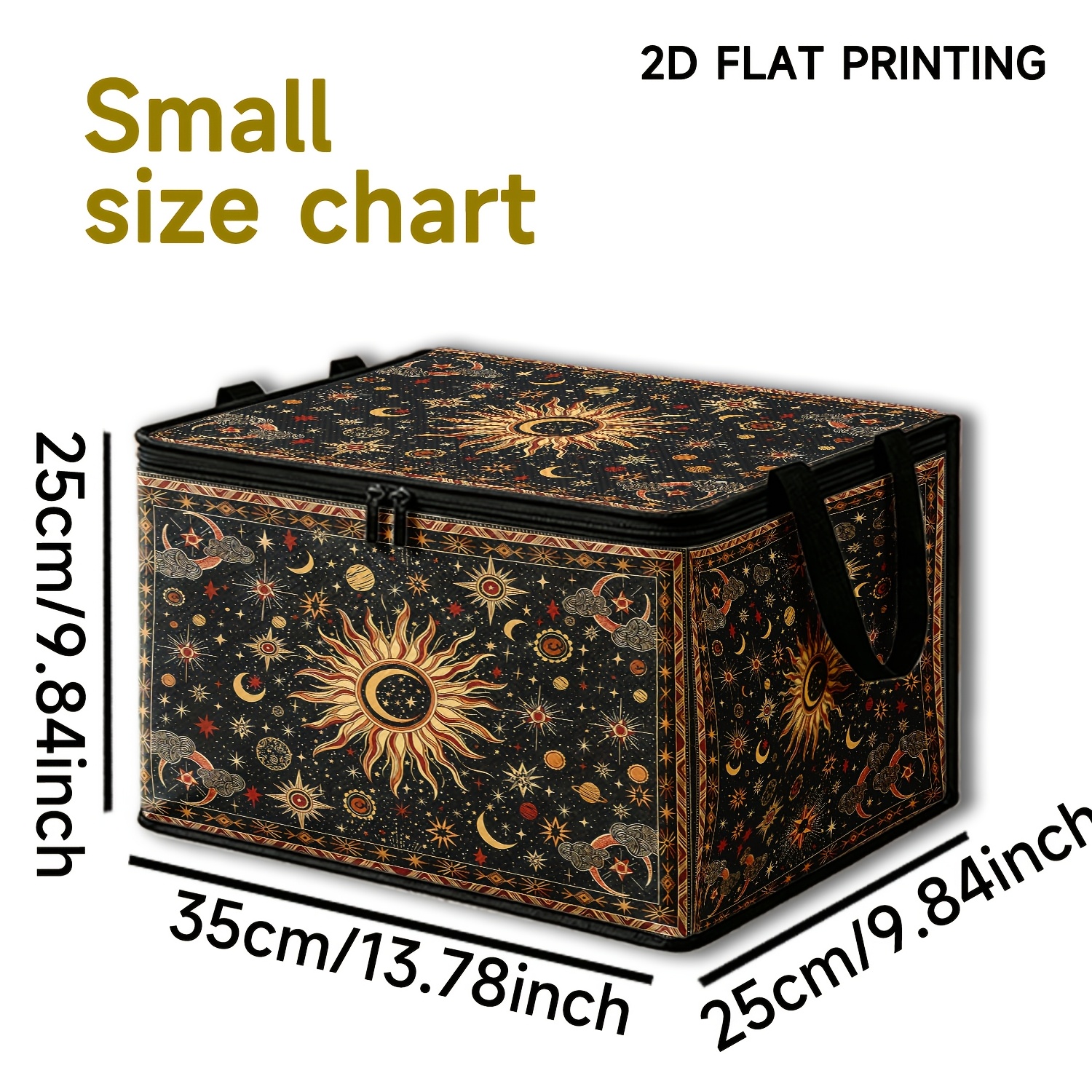 TEMU 1pc, Collapsible Storage Bin With Double Zippers And Handles, Vintage Celestial Art Print, Organizer For Daily Clothes , Under Bed Storage For