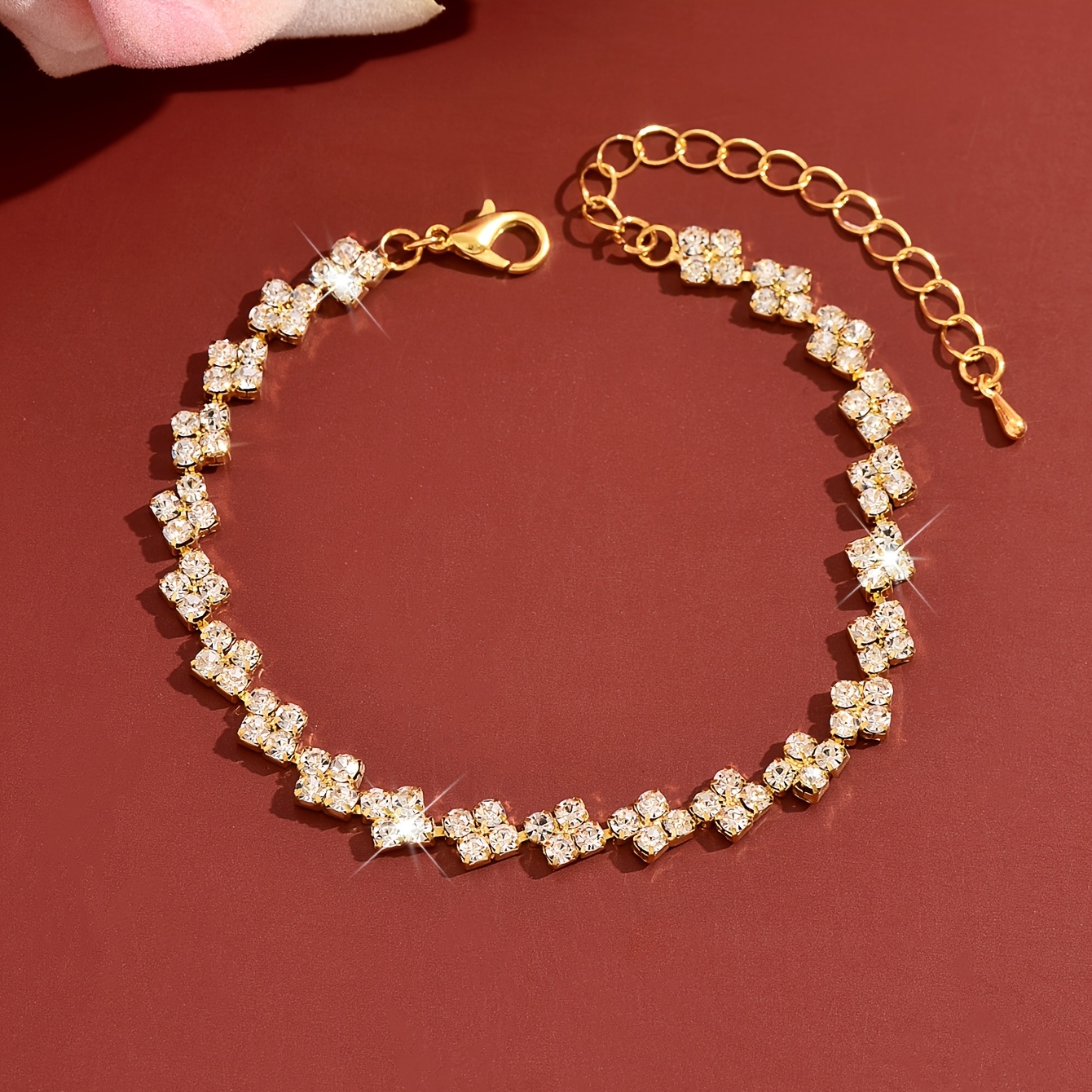 2pcs Trendy Luxurious Claw Chain Rhinestone Square Bracelet Set