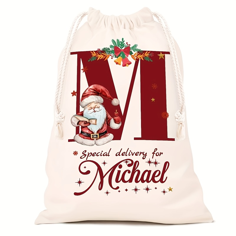 Personalized Name Christmas Gift Bags, Extra Large Drawstring Santa Bags
