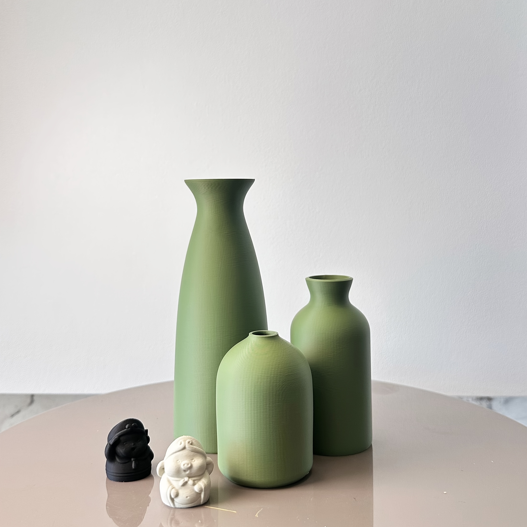 Lot de 3 Vases Décoratifs Art Matcha Vert, Vases à Fleurs Séchées avec Arrangement de Pierres Synthétiques, Idéal pour Décoration d'Intérieur, Entrée ou Bureau