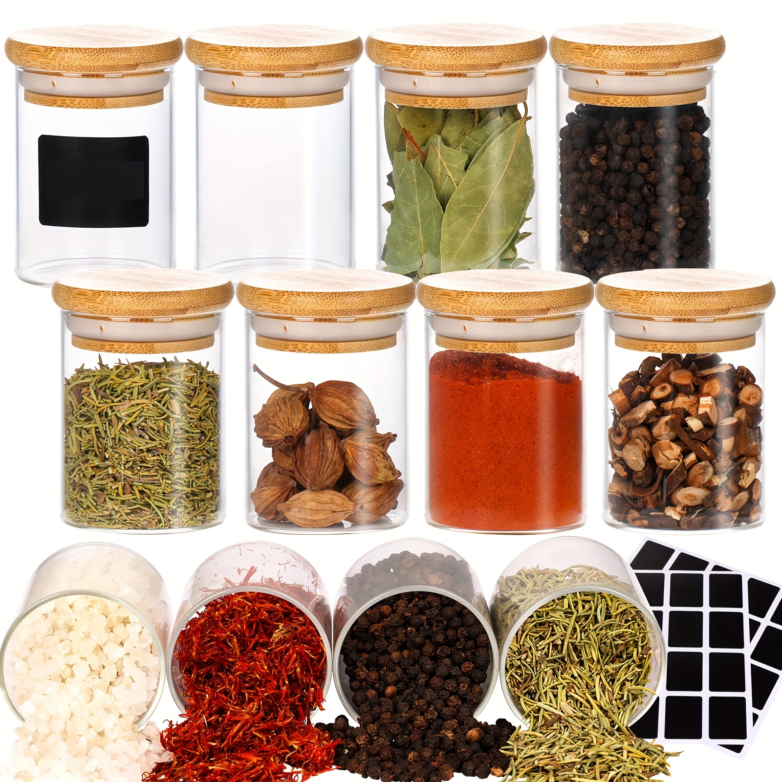 

12 Pcs 100ml Glass Storage Jars With Wooden Lid + 5 Blank Square Stickers, About 7.8cm High, Used To Dispense Condiments