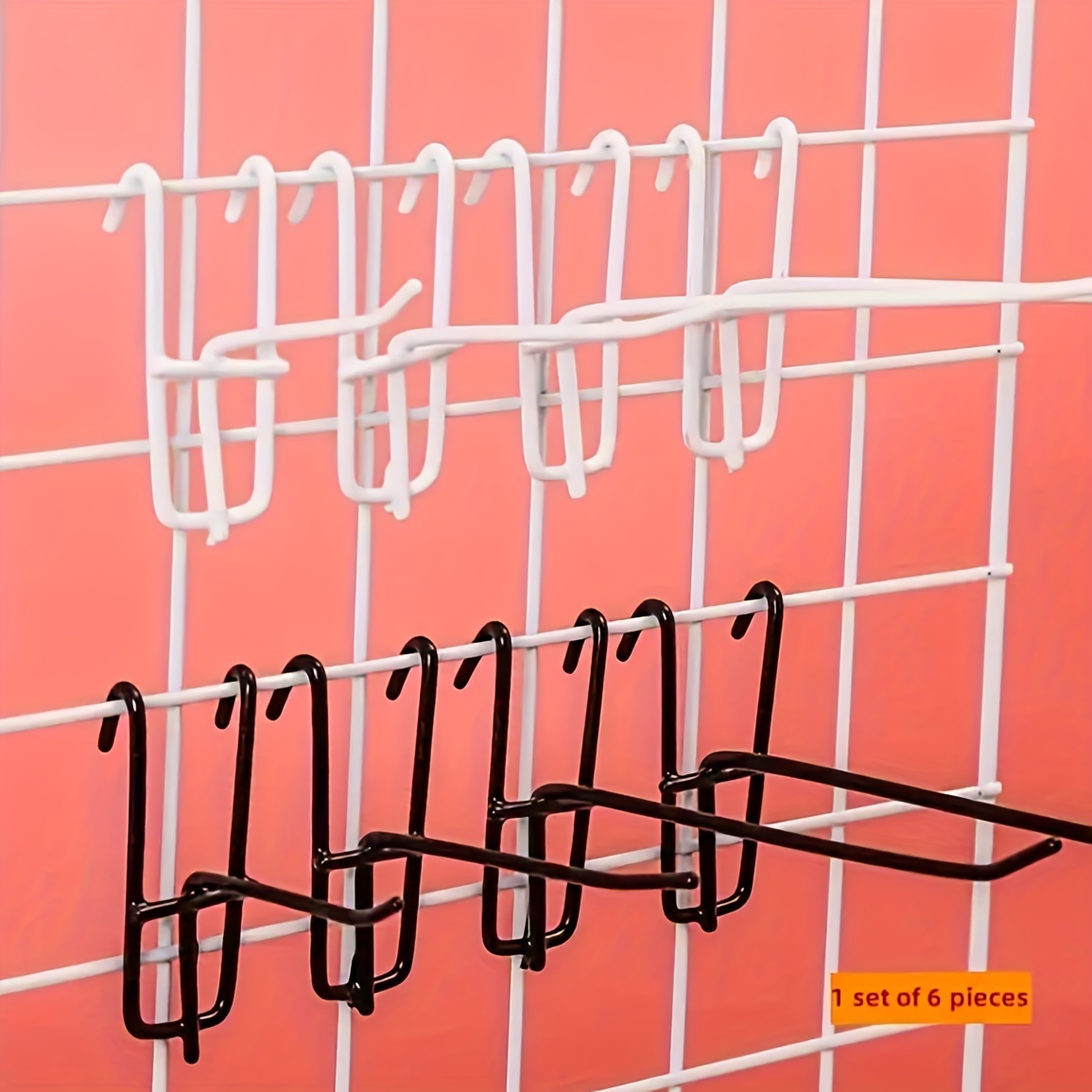 

6pcs Grid Classic Style Metal Wall Hooks, 4-inch Length, Black & White Pegboard Panel Display Hooks, Wall Bracket Grid Hangers, Multi-use Tool Organizing Hooks For Home, Office, Room Decor