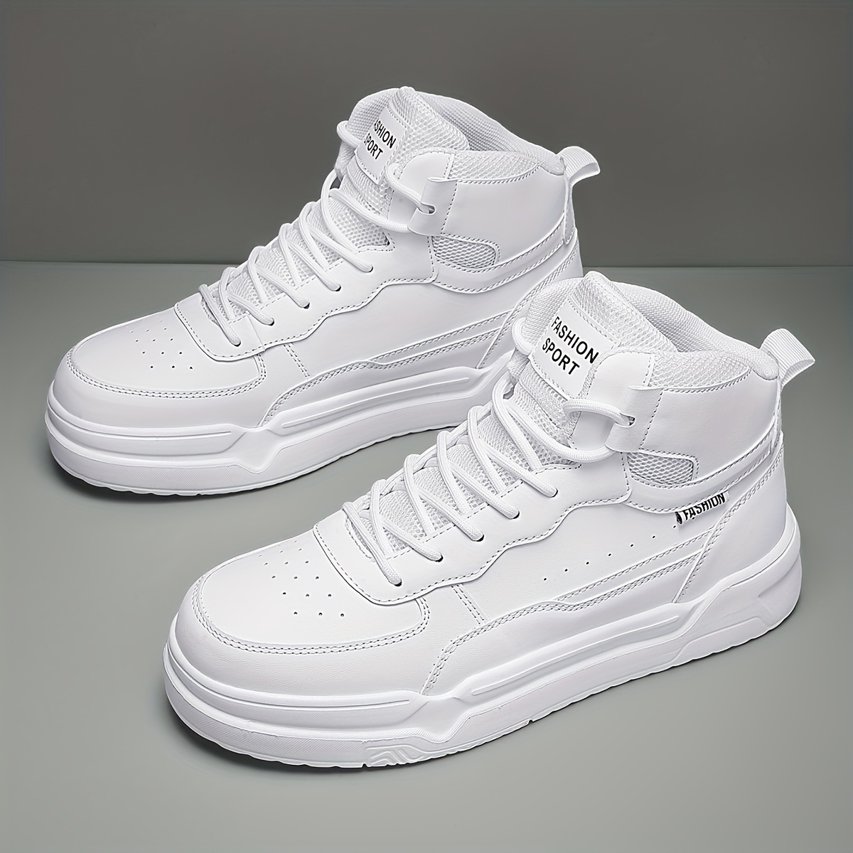 Image of Men's Casual High-top Skate Shoes, Solid Color Low-top Sneakers, Round Toe, Comfortable, Lightweight, Breathable, Minimalist , Couple's Outdoor Daily Hiking Shoes, Men's Shoes