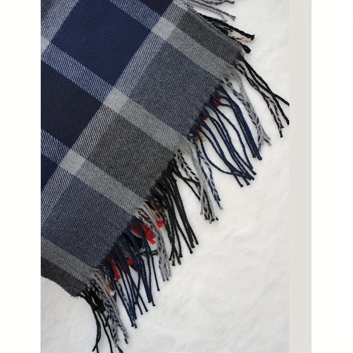 A multicolored striped checkered imitation cashmere winter British style fringe shawl with warm woolen scarf for men and women details 9