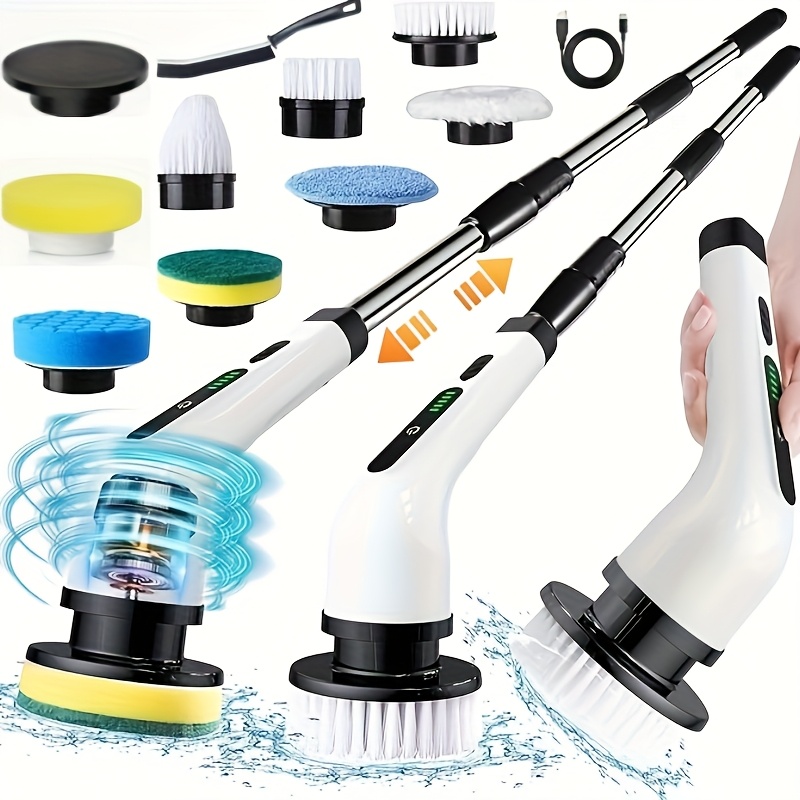 2025   spin scrubber powerful brush for bathroom bathtub shower floors and cars usb rechargeable   detachable telescopic handle   with 8 replaceable brush heads and 1   brush perfect gift for halloween and christma