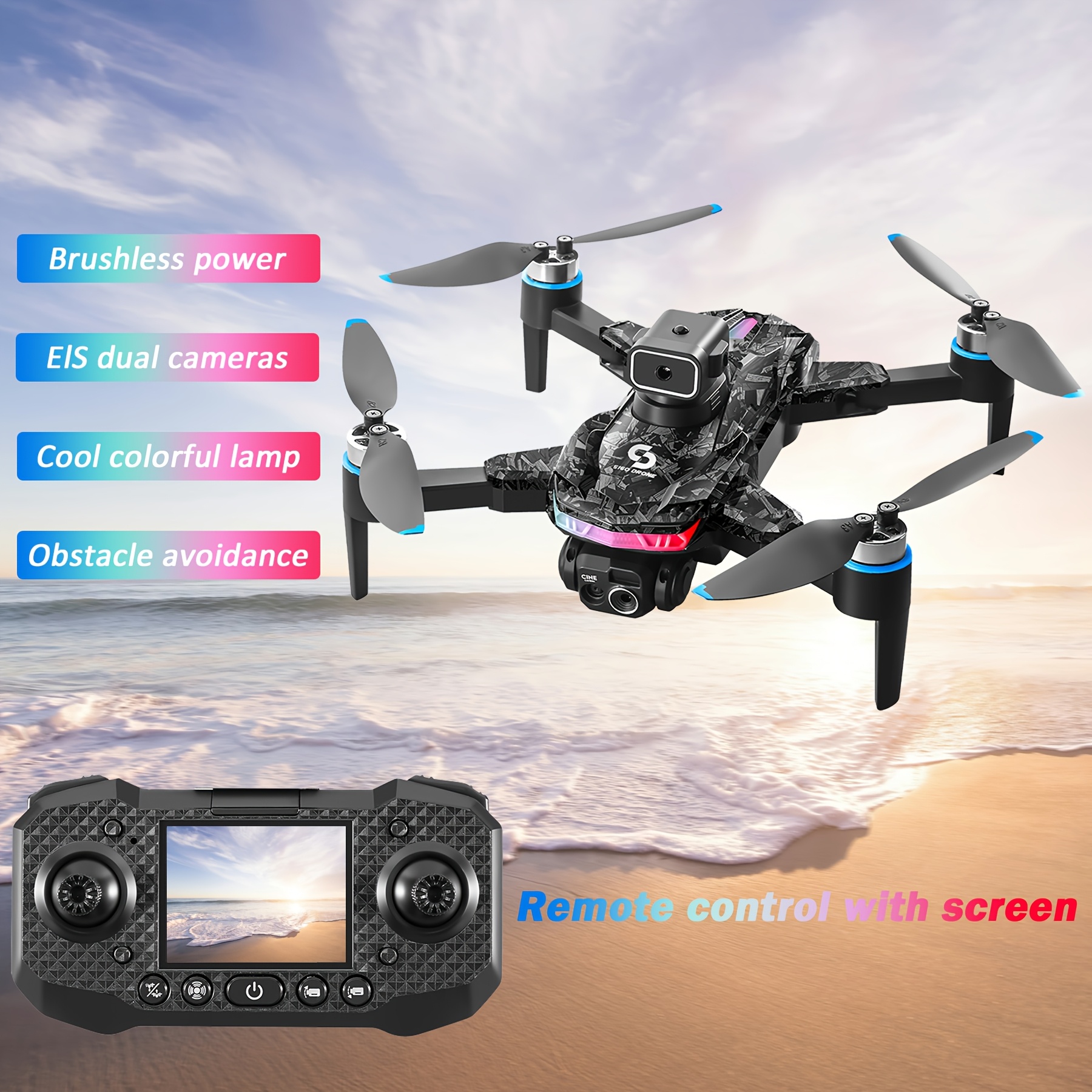 Drone S160 z Silnikiem Bezszczotkowym, Unikanie Przeszkód, Podwójna Kamera EIS & Optyczne Wznoszenie - Składany Quadcopter z em, Długi Czas Lotu, Łatwy w Obsłudze dla Początkujących i Dzieci, Idealny na Prezent Urodzinowy/Podróżniczy (Czarny/Niebieskie Akcenty) - FPV Wyścigi & Aerial Photography, Zewnętrzne Przygody, Elegancki Design, Stabilny Lot, Technologii dla Entuzjastów, Teleskopowa Kontrola, Bateria Polimerowa do Ładowania