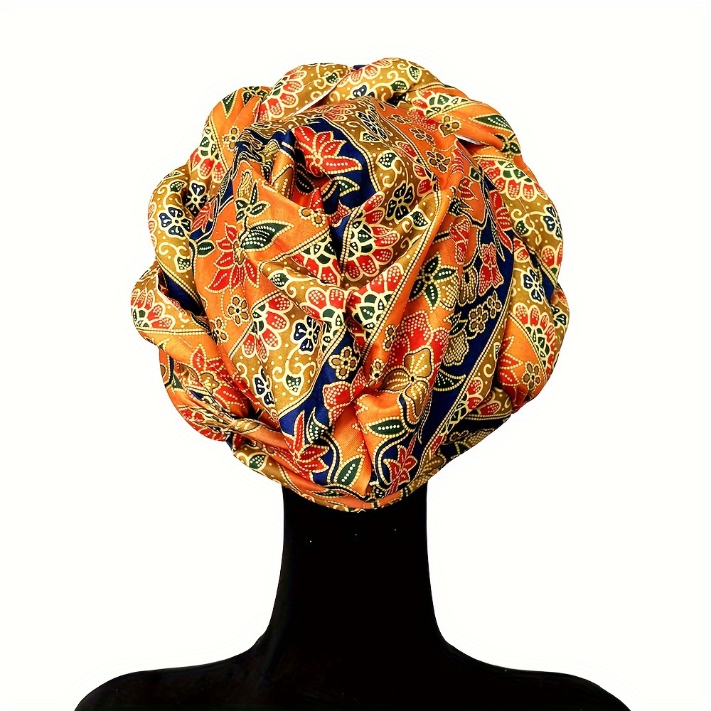african print twisted braid turban hat traditional wax print headwrap elastic band one size fits all details 2