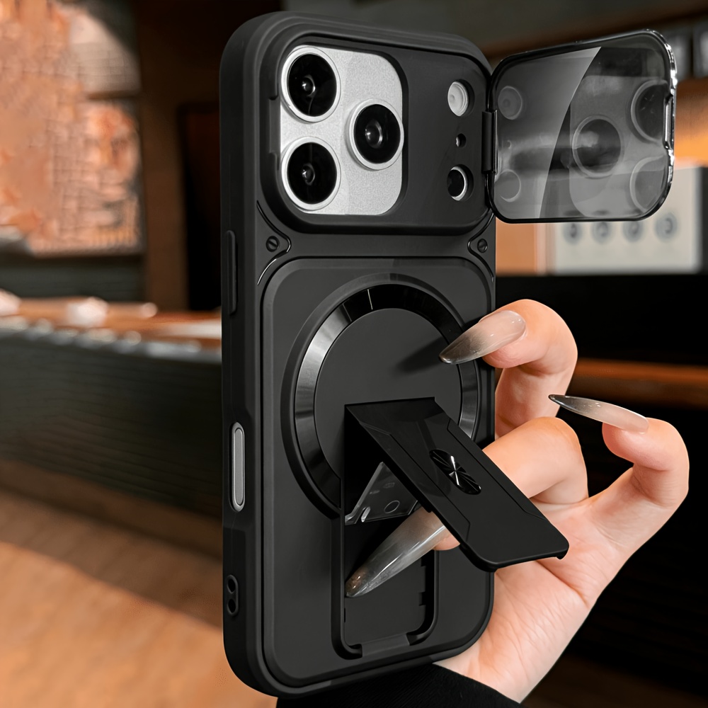 TEMU Phone Case - Luxury Lens Frame Bracket Magnetic Phone Case Compatible With Iphone 17 Pro Max 17 16 15 14 13 Pro Max Wireless Charge Armor