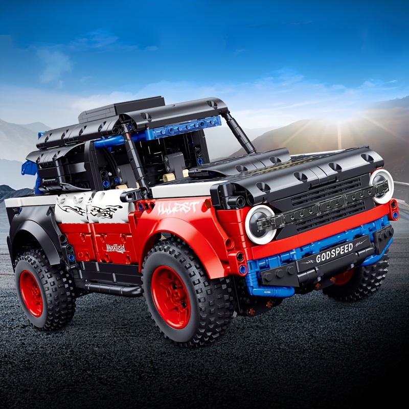 1428pcs Off-Road Supercar Model Building Block Set - Red & Blue with Black Accents, ABS Plastic, Stackable Interlocking Bricks, Speed & Durability Features, Ideal for Birthday & Christmas Gifts