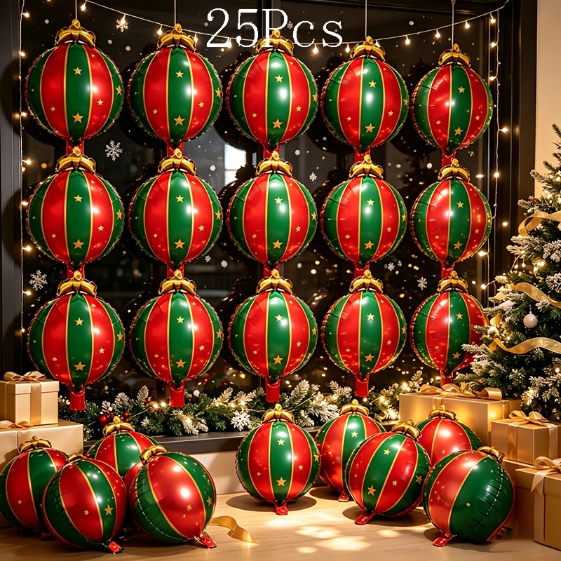 TEMU 25 piezas de adornos navideños de papel de aluminio de 36 cm, bolas navideñas, globos rojos y verdes con estrellas impresas, decoración para
