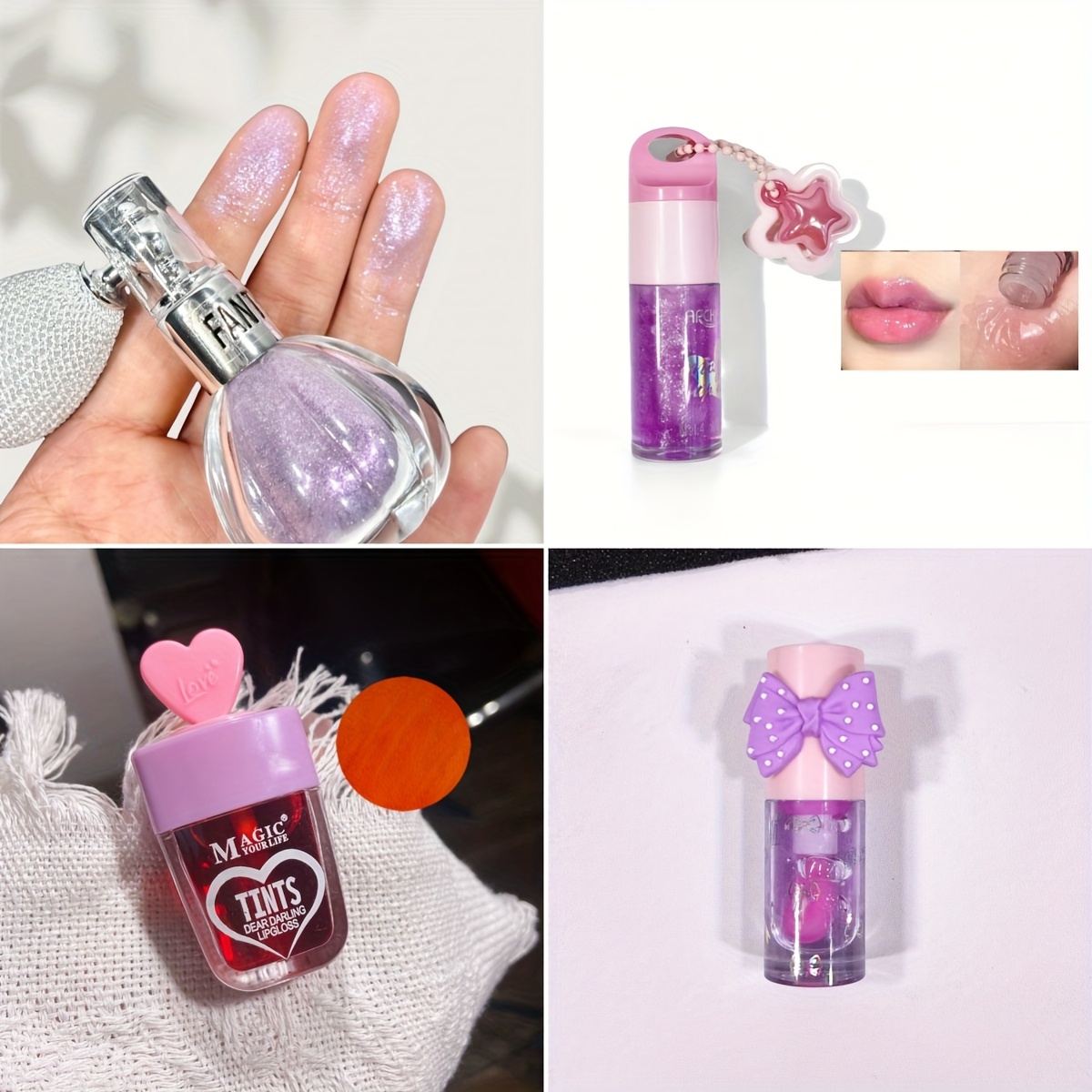 4pcs cosmetic gift set halloween pumpkin balloon highlighter berry colored lip stain starry glitter lip gloss bow tie lip balm pink round ball gift box ideal for christmas wedding favors birthdays Product details 5