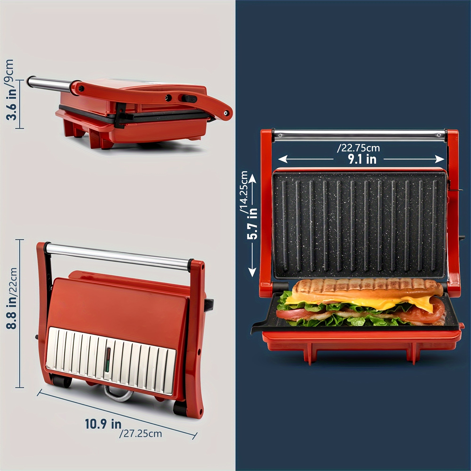 3 in 1 electric indoor grill non stick 180 flip sandwich maker with adjustable temperature control and grease tray ideal for sandwiches steaks and more sandwich grill details 7