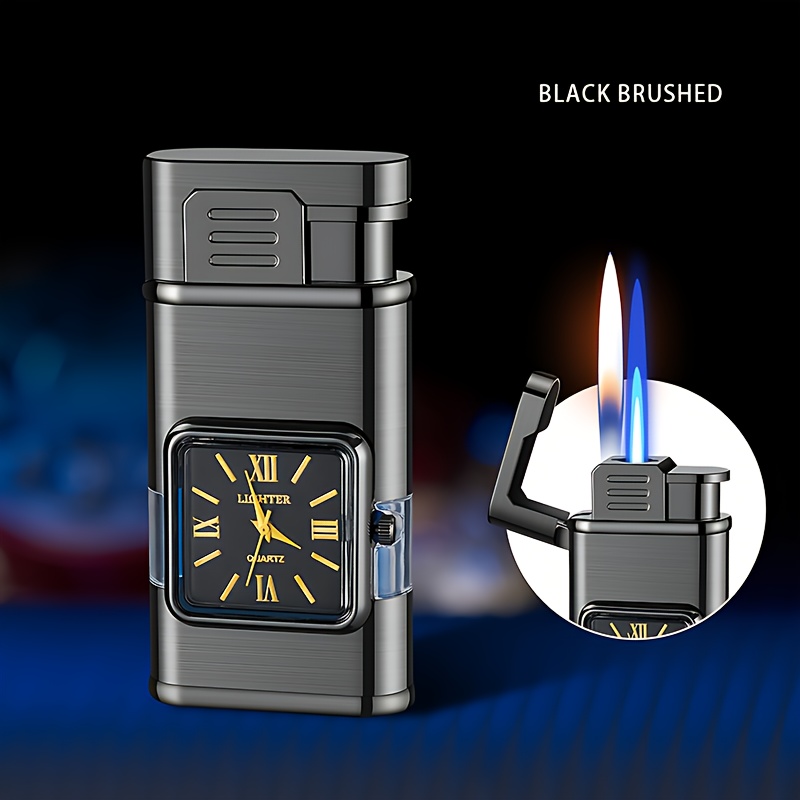 TEMU Lighter, Butane Lighter, Dial Lighter, Windproof Lighter, Dual Flame Lighter, Multifunctional Lighter, Metallic Texture, Can Butane, Gift For