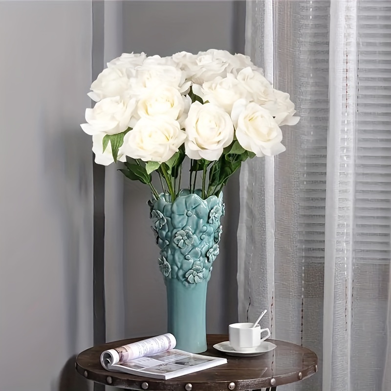 

12pcs, Simulated Roses, Fake White Roses, Valentine's Day Bouquet Hotel Wedding Home Decoration Fake Flowers, Valentine's Day, Christmas, Mother's Day, Teacher's Day