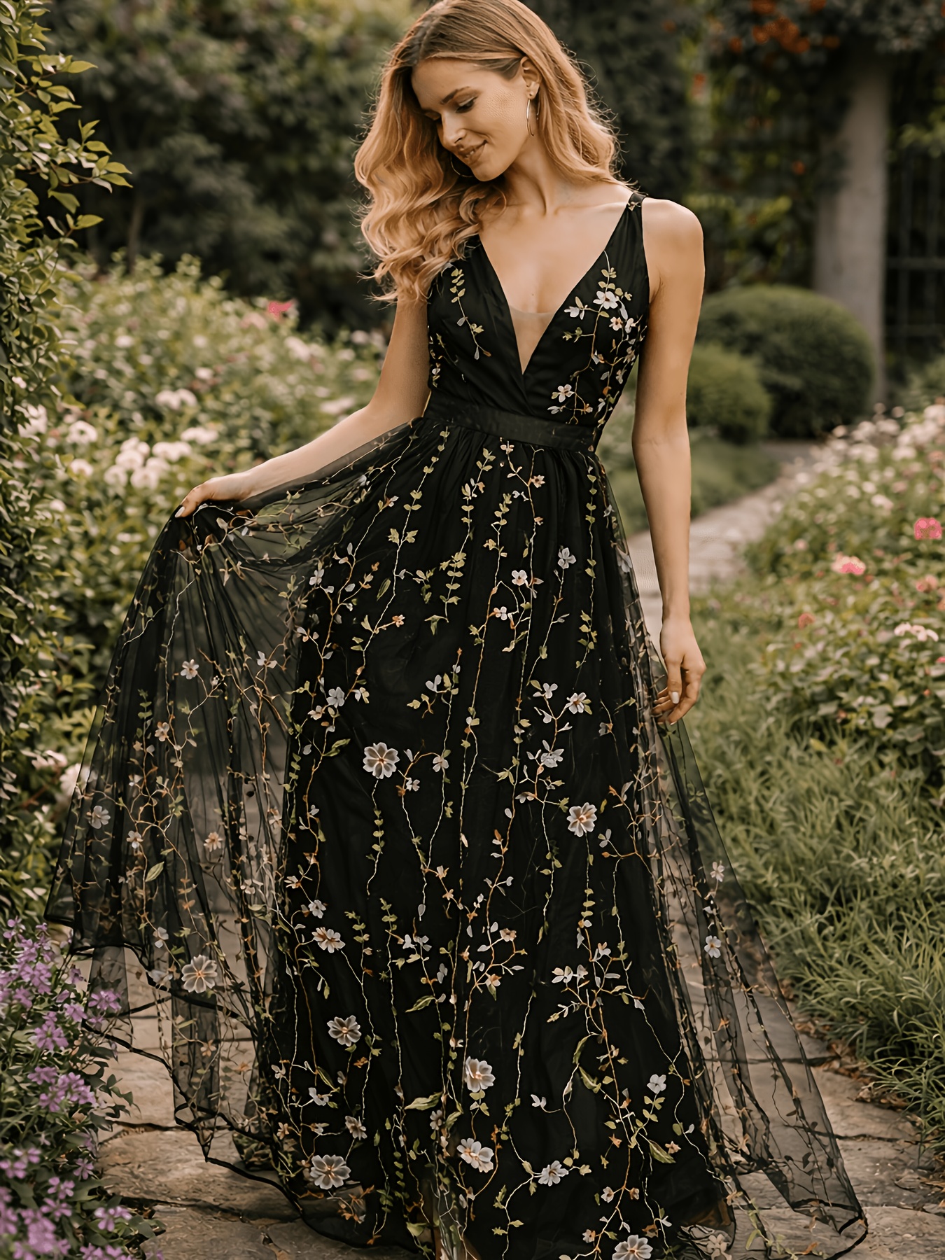 black floral backless dress Picturesque Floral Tapestry Fit and Flare Romper Dress main image 1