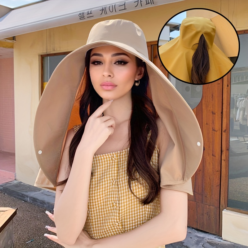 

Women's Sun Protection Hat With Neck Cover, Foldable Wide Brim Summer Beach Lightweight Breathable For Spring-summer Season, Face Protective Outdoor Wear