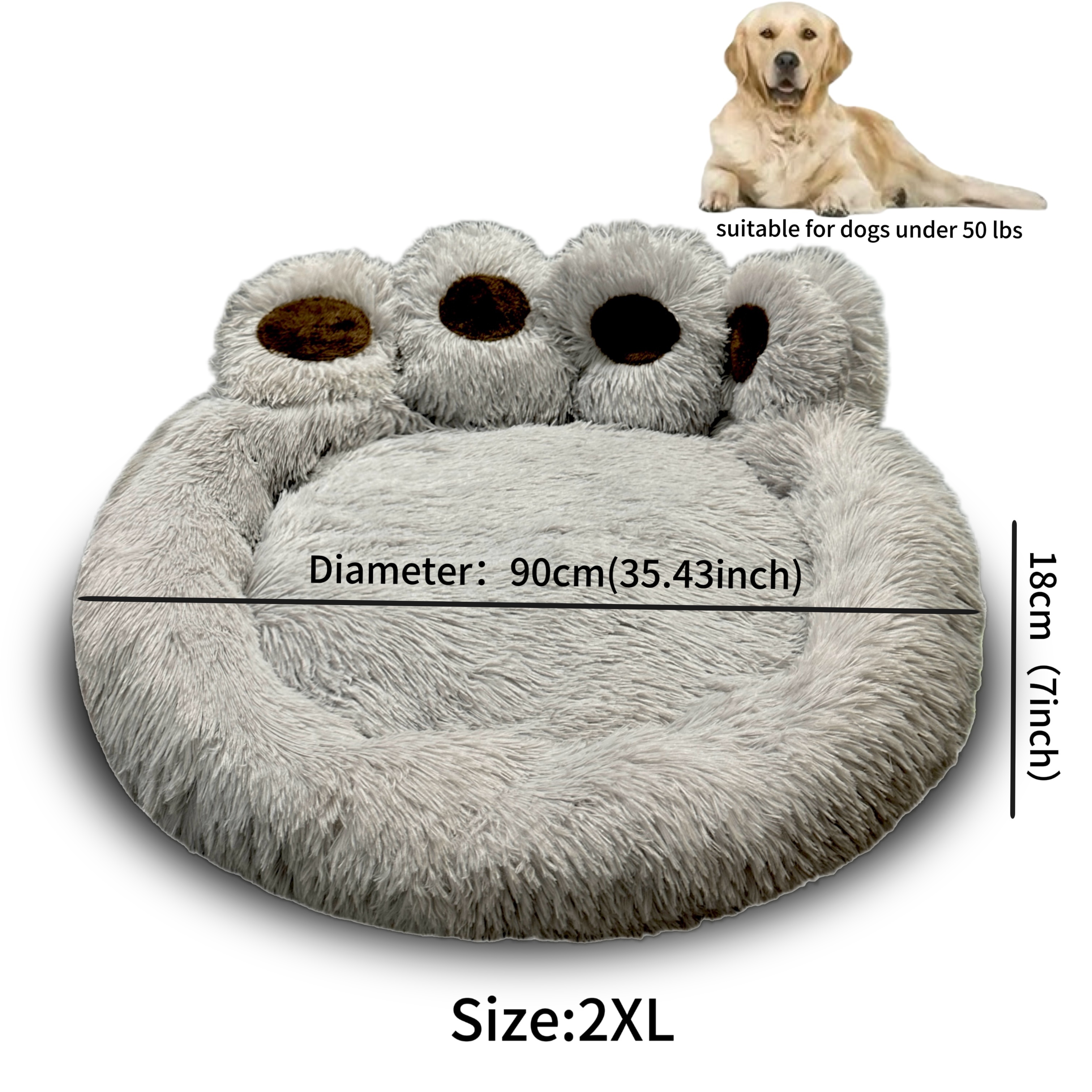 deluxe   plush pet bed ultra soft   fur round lounger for dogs cats warm and calming donut nest with anti slip bottom thick pp filling machine washable   small medium large breeds all year round Product details 13