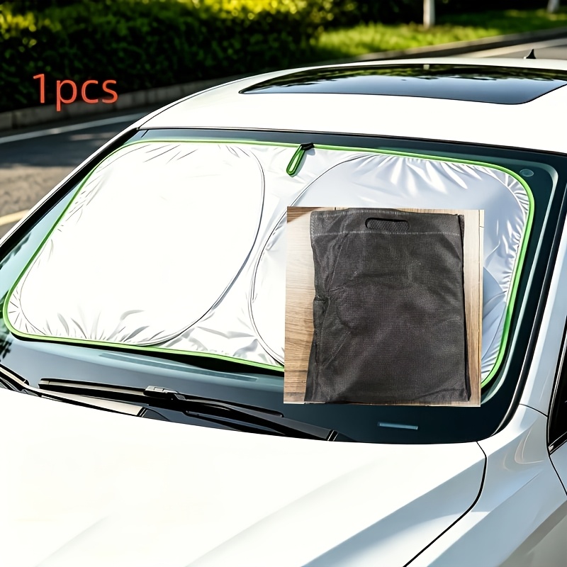 TEMU Parasol de pare-brise de voiture amélioré, lot de 2 pièces, comprenant 1 pare-soleil de pare-brise et 1 pochette de rangement. Son design