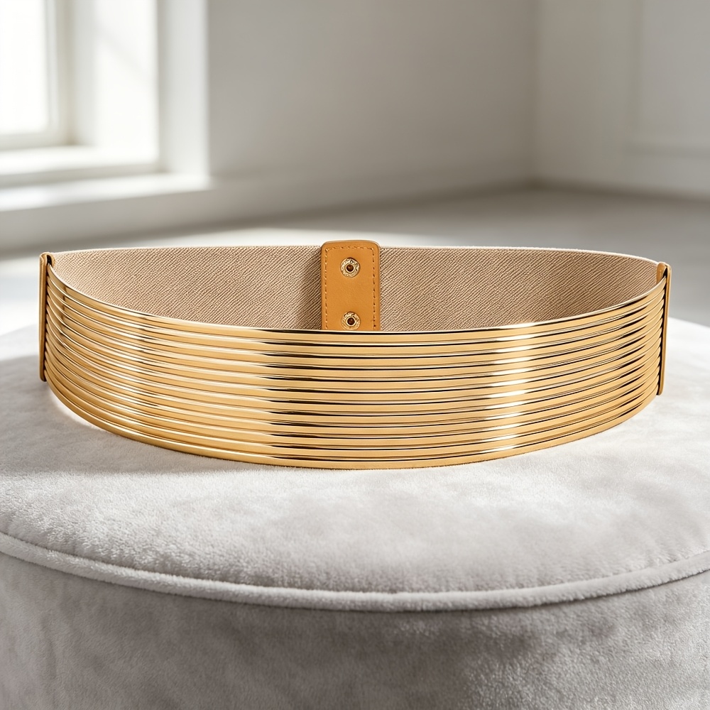 golden elastic wide belt women adjustable stretch waist belt