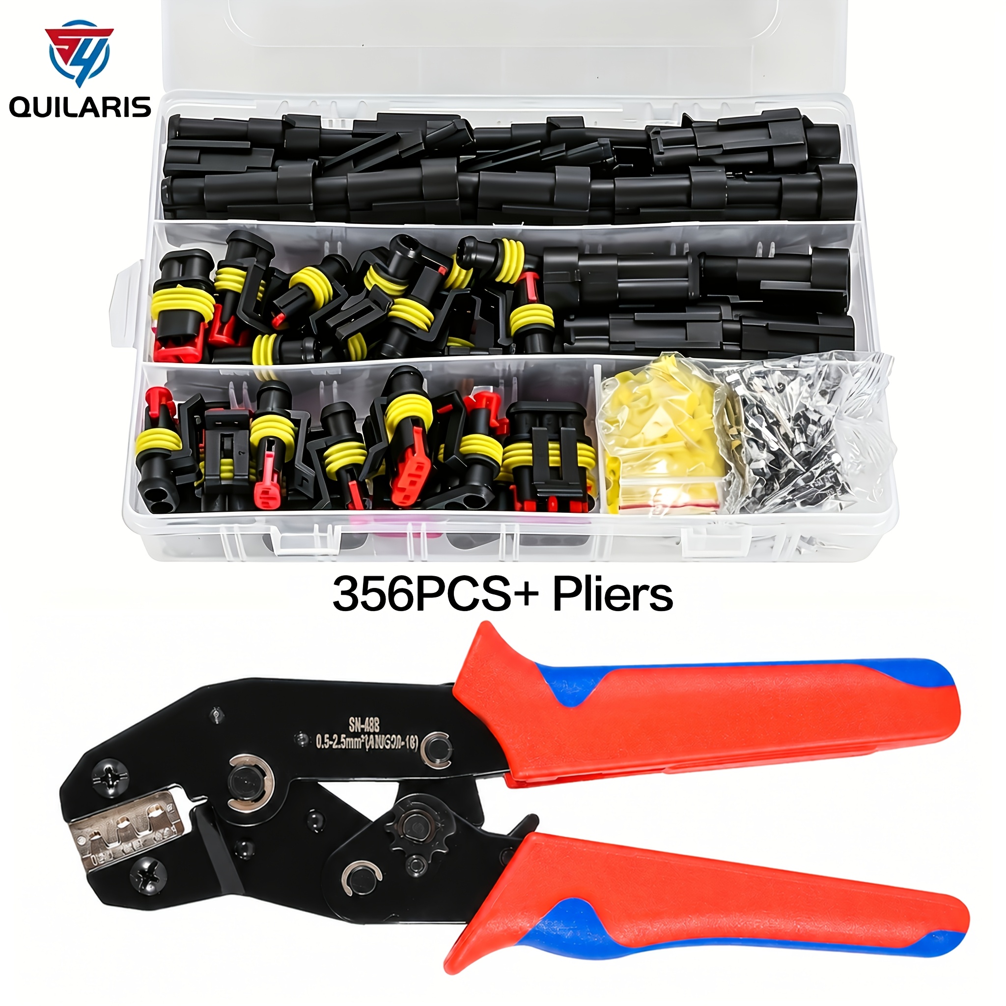 TEMU 356pcs/356pcs  Pliers Automotive Quick Connect Hid Connector Kit, 26 Sets Durable 1/ 2/ 3/ Car Electrical Wire Harness Plugs, Rustproof, Sealed