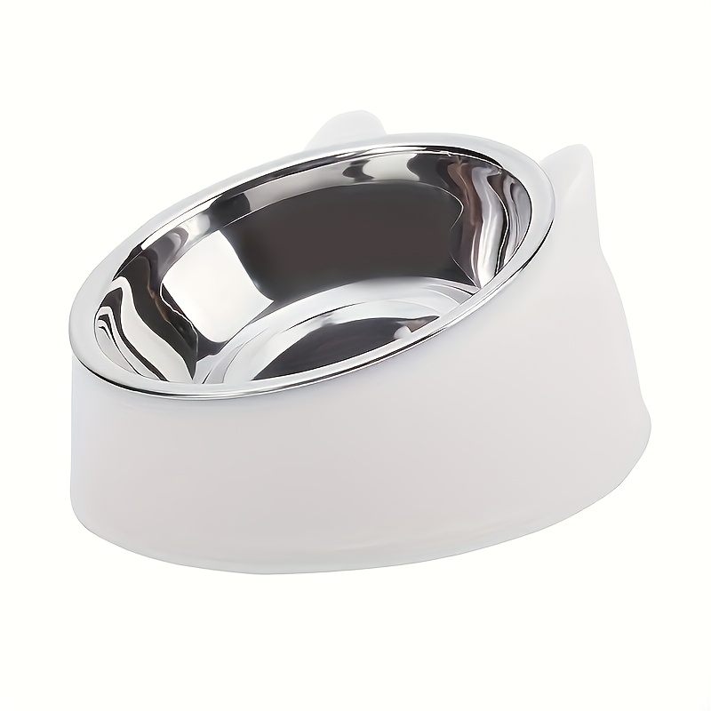 TEMU Custom 1pc Stainless Steel Elevated Cat Bowl, 2-in-1 Tilted Food And Water Dish, With Cute Ear Support, Neck Protection Design