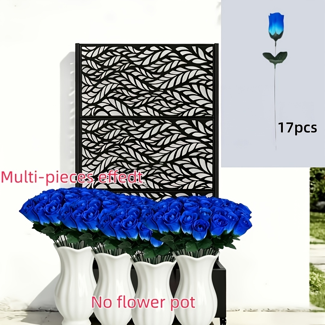 TEMU 17pcs Artificial Blue Rose Bouquet - Vibrant And Lifelike Plastic Flowers For Weddings, Oktoberfest, Graduations, Father's Day Decorations - For