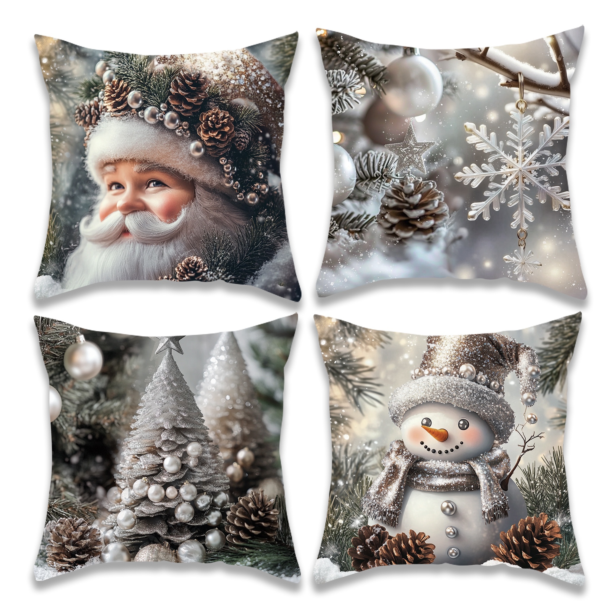 

4pcs Christmas Set, 3d Snowman, & , 18x18 For Sofa & Decor, - Inserts Not Included