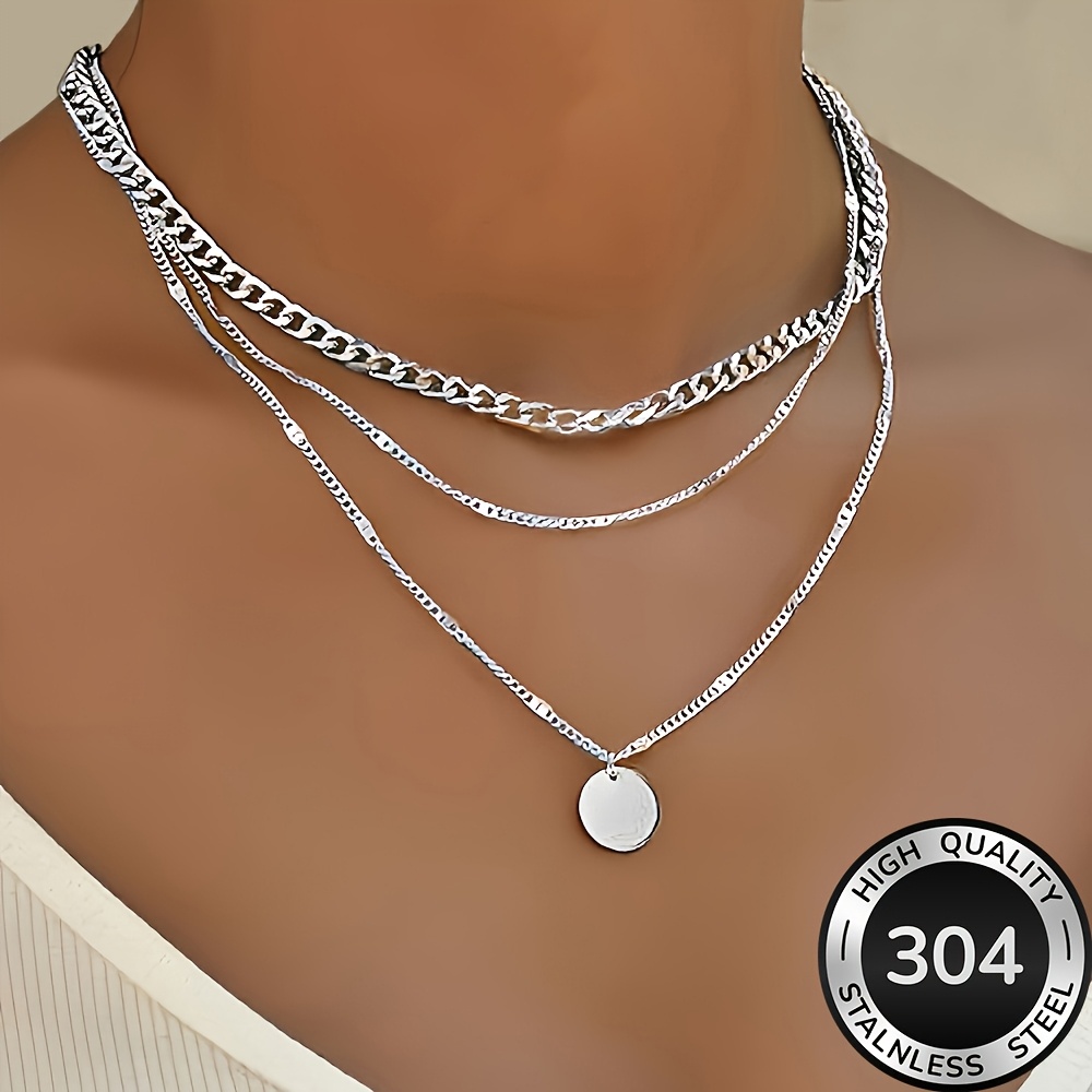TEMU High-quality Stainless Steel Golden Women's Stacked Necklace, Anti-fading, Easy And Elegant, Suitable For Everyday Wear Or Party Fashion Women's