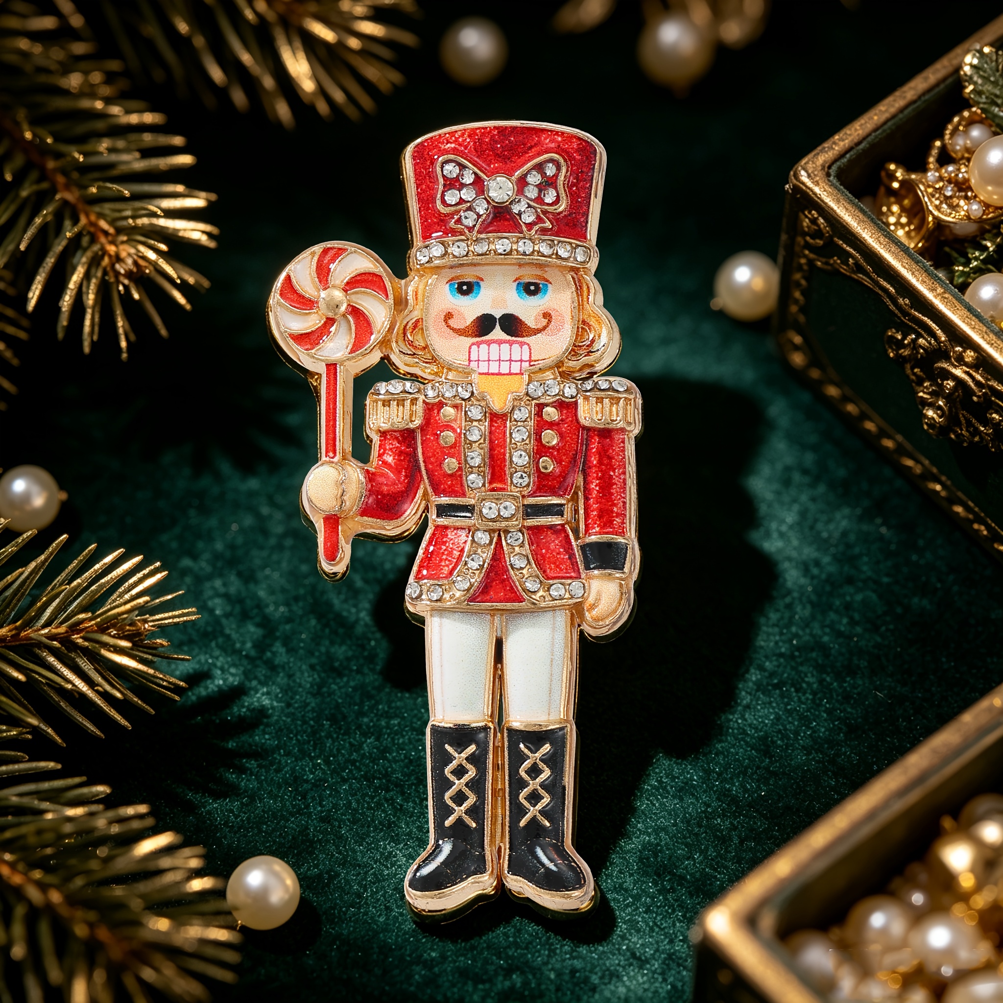 Rhinestone Nutcracker Soldier Brooch, Vintage Pin