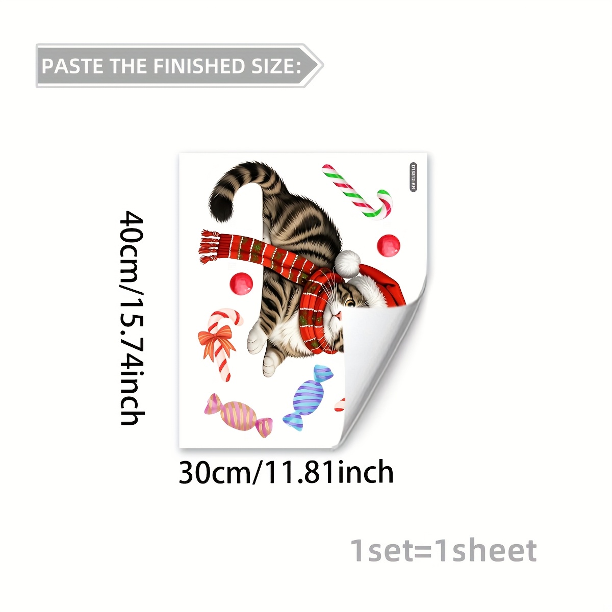 Image of A Christmas Kitten Candy Static Cling Window Decal For Holiday Decoration And , Model D18812-kr