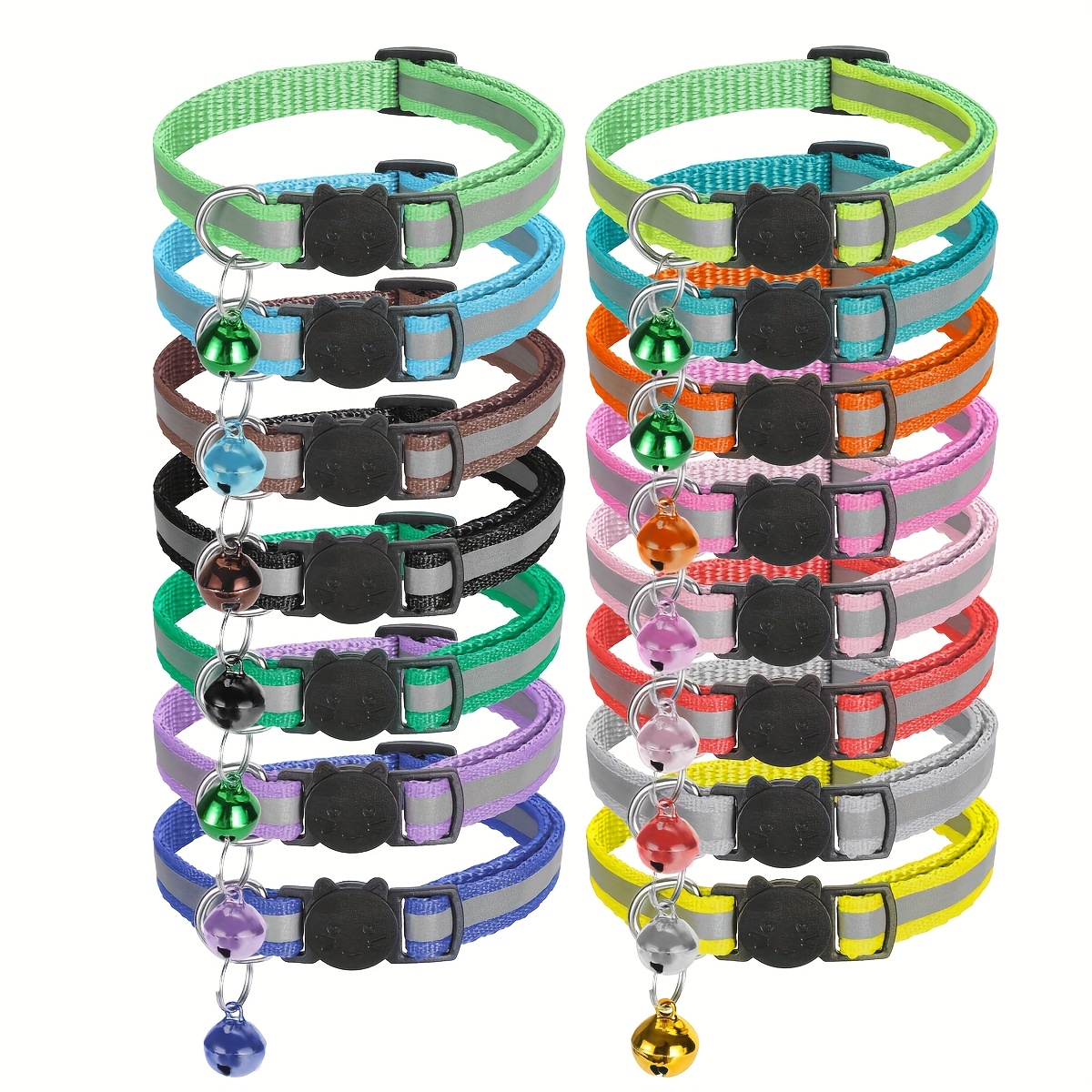 TEMU 15 Reflective Pet Cat Collars With Bells, Featuring Adjustable Safety Buckles, Suitable For Small Cats