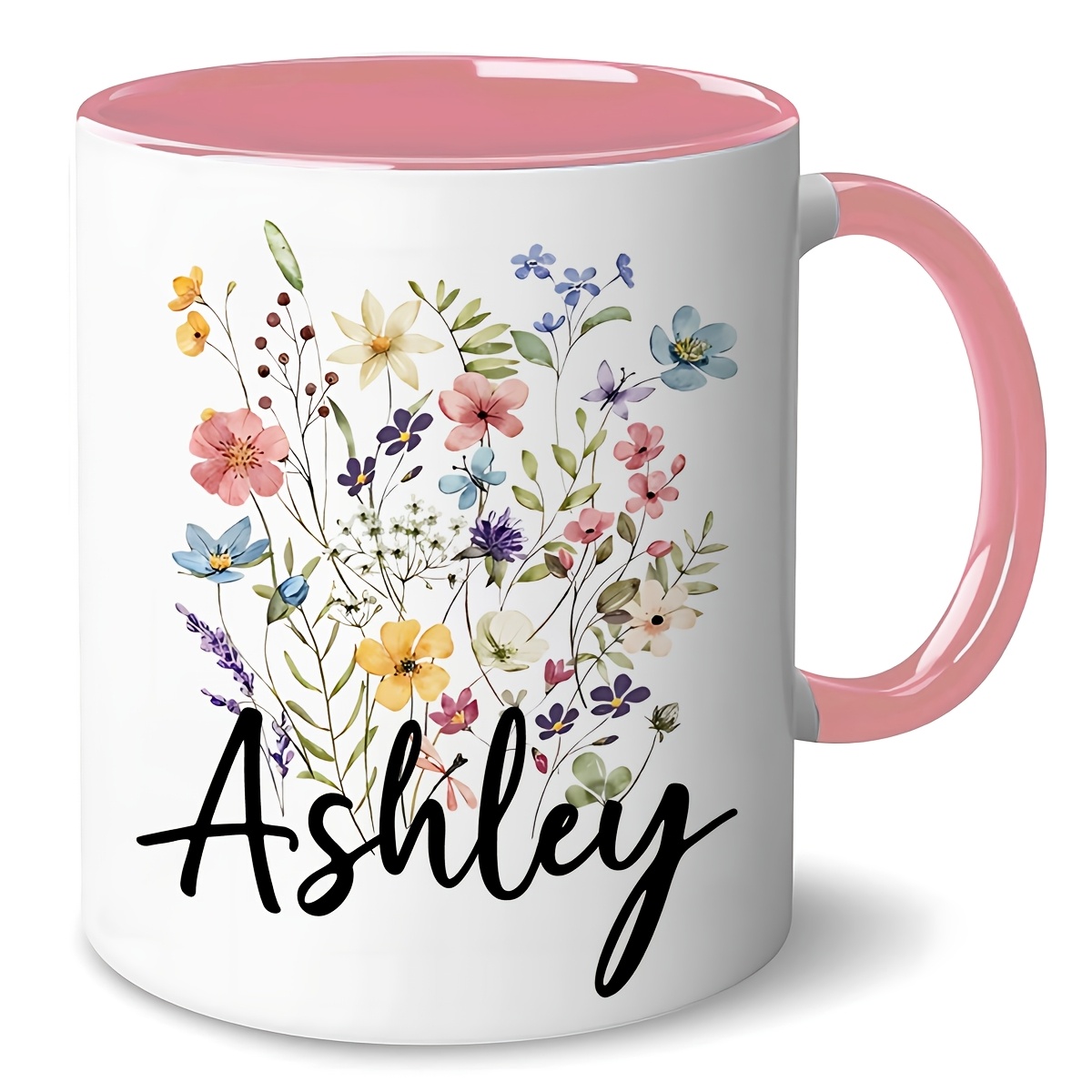TEMU 1pc Personalized Ceramic Mug - Custom Name And Design Coffee Tea Cup, Pink And White 11oz Gift For Women, Mom, Wife - Wedding, Birthday,