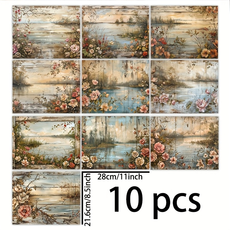 TEMU Een set bloemenachtergrondmaterialen (11*8,5 inch) voor vintage journals, junk journals, wenskaarten, planner scrapbooking en achtergrondmatten