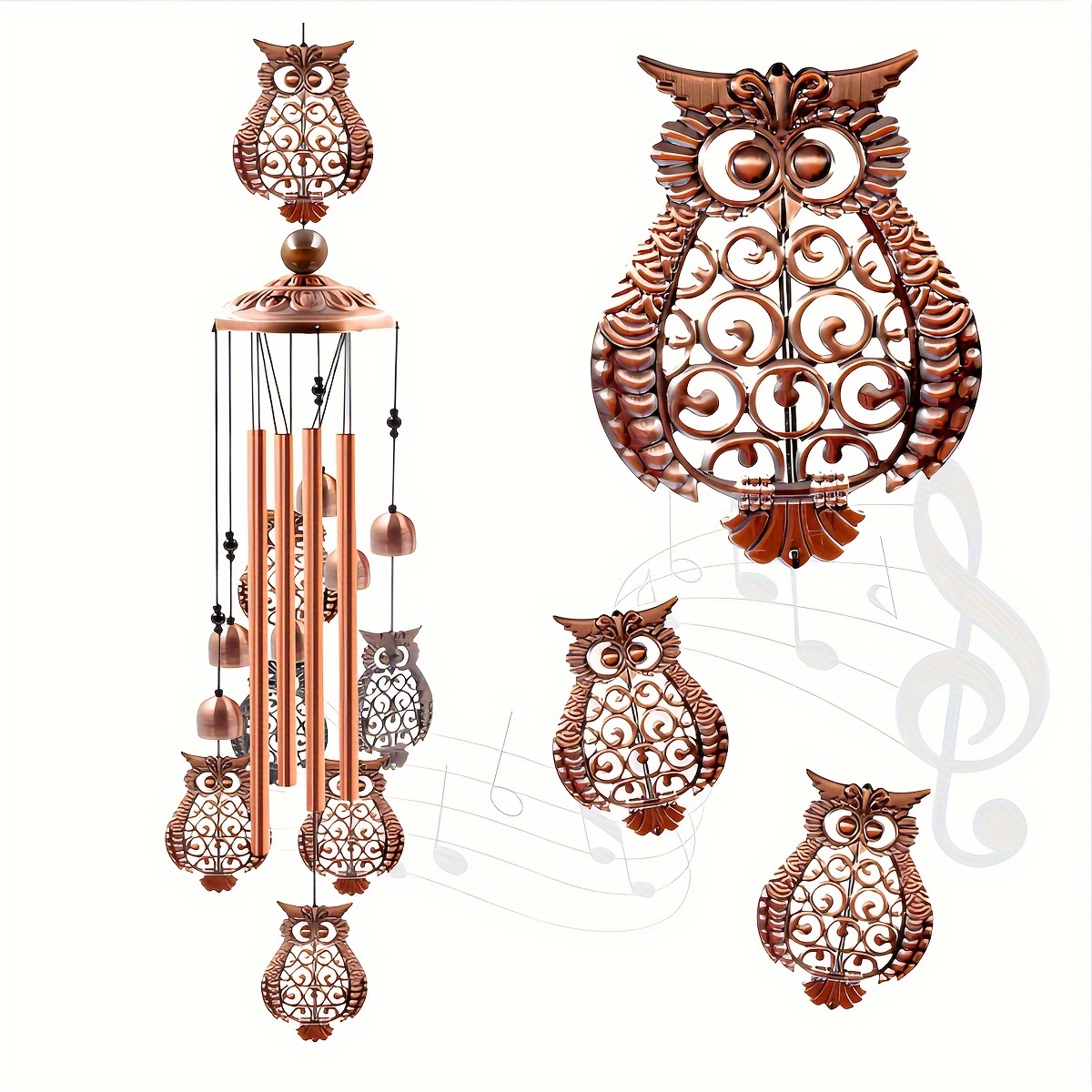 Image of European And Metal Wrought Iron Wind Chime Animal Pendant, Home, Courtyard, Outdoor Decorative Bell Hanging Ornament, Owl