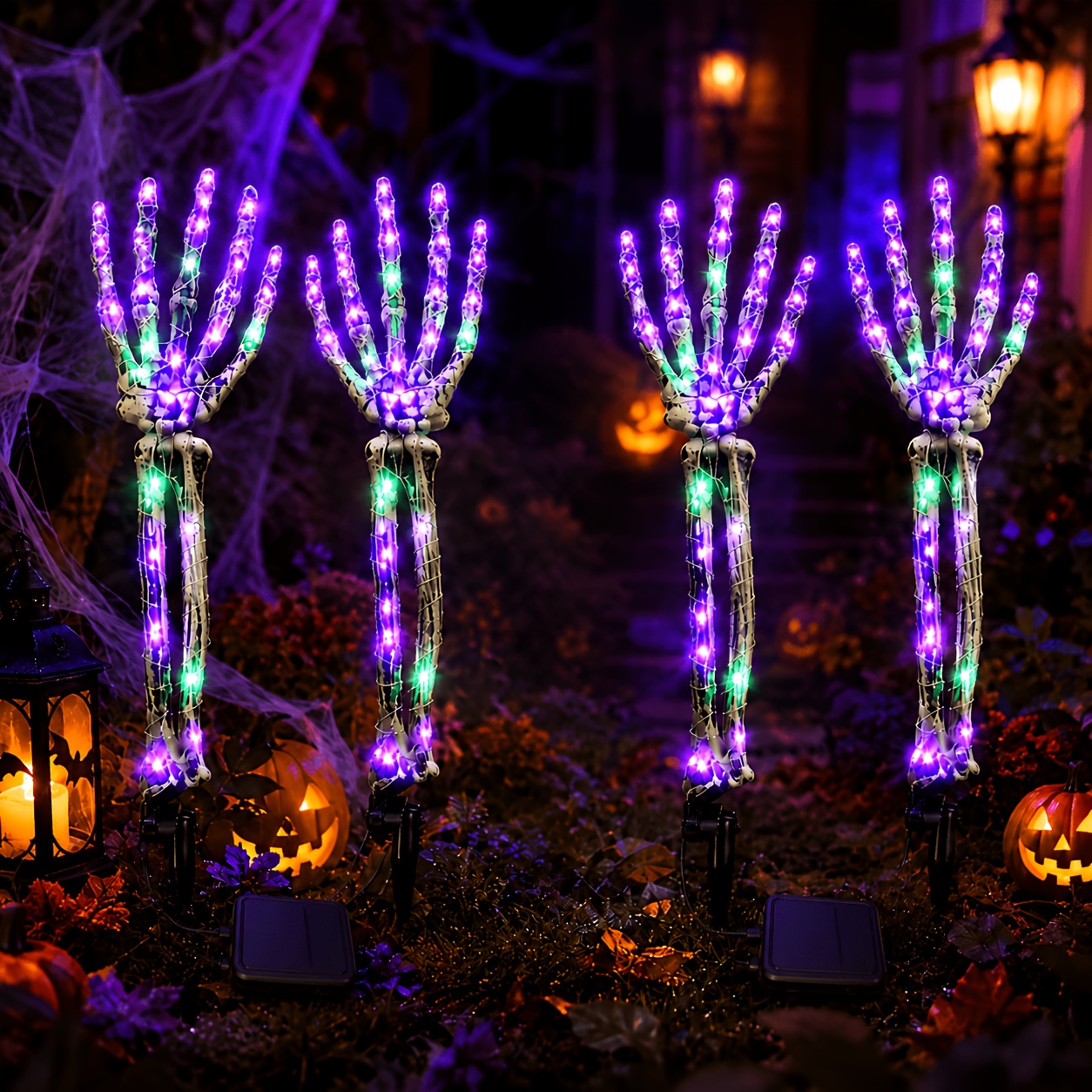 TEMU 5in 1 Solar Skeleton Stake Lights, Purple Green Led Halloween Skeleton Arm Lights, Auto On Off Solar Powered Lamp, Outdoor Landscape Lights For
