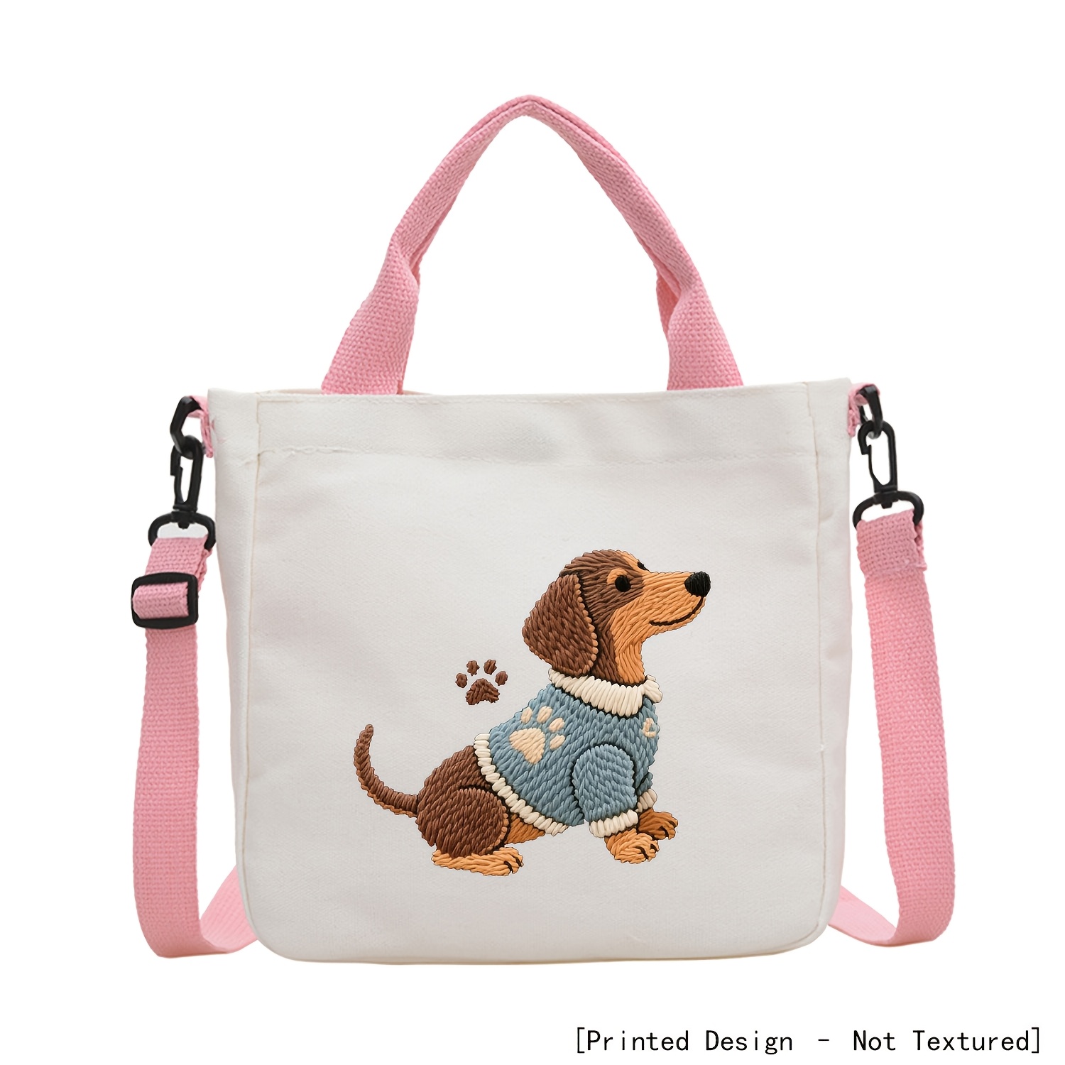 TEMU [printed Design - Not Textured] Sausage Dog Pattern Tote Bag, Handbag, Multi-functional Crossbody Bag, Handheld Shopping Bag, Makeup Bag, Large